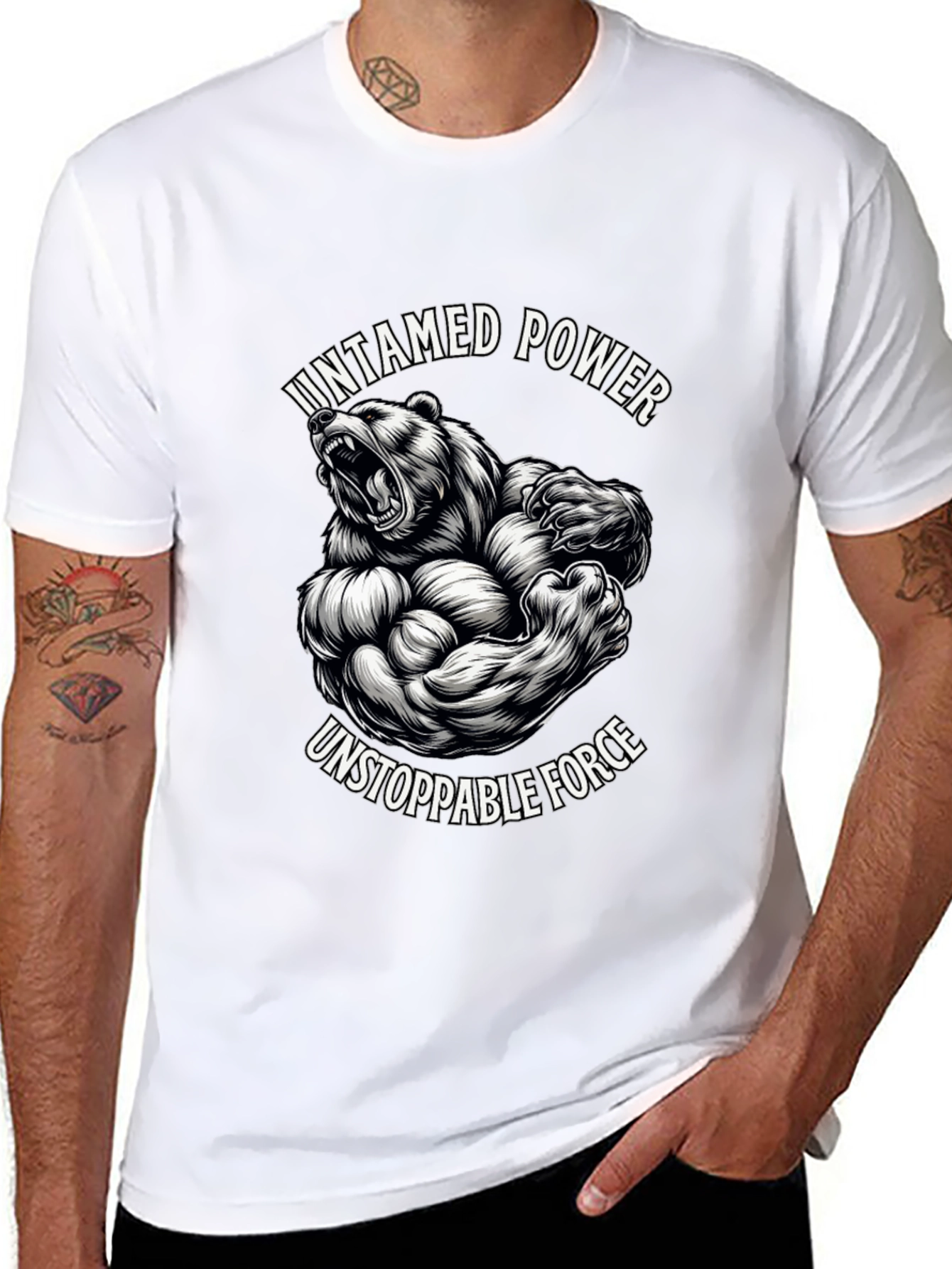 Untamed Power Bear Graphic Tee - Black