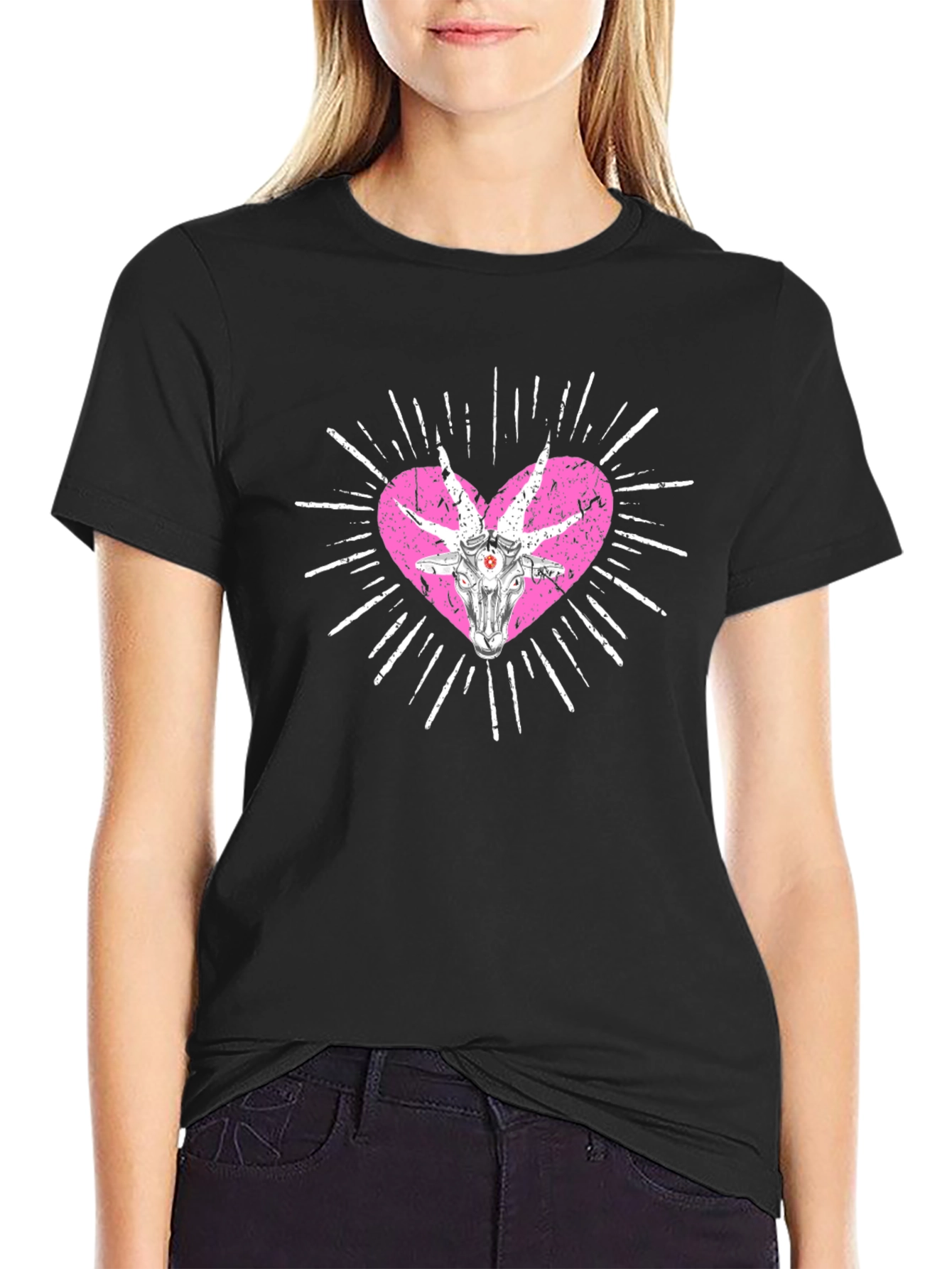 Baphomet Heart Graphic T-Shirt - Black