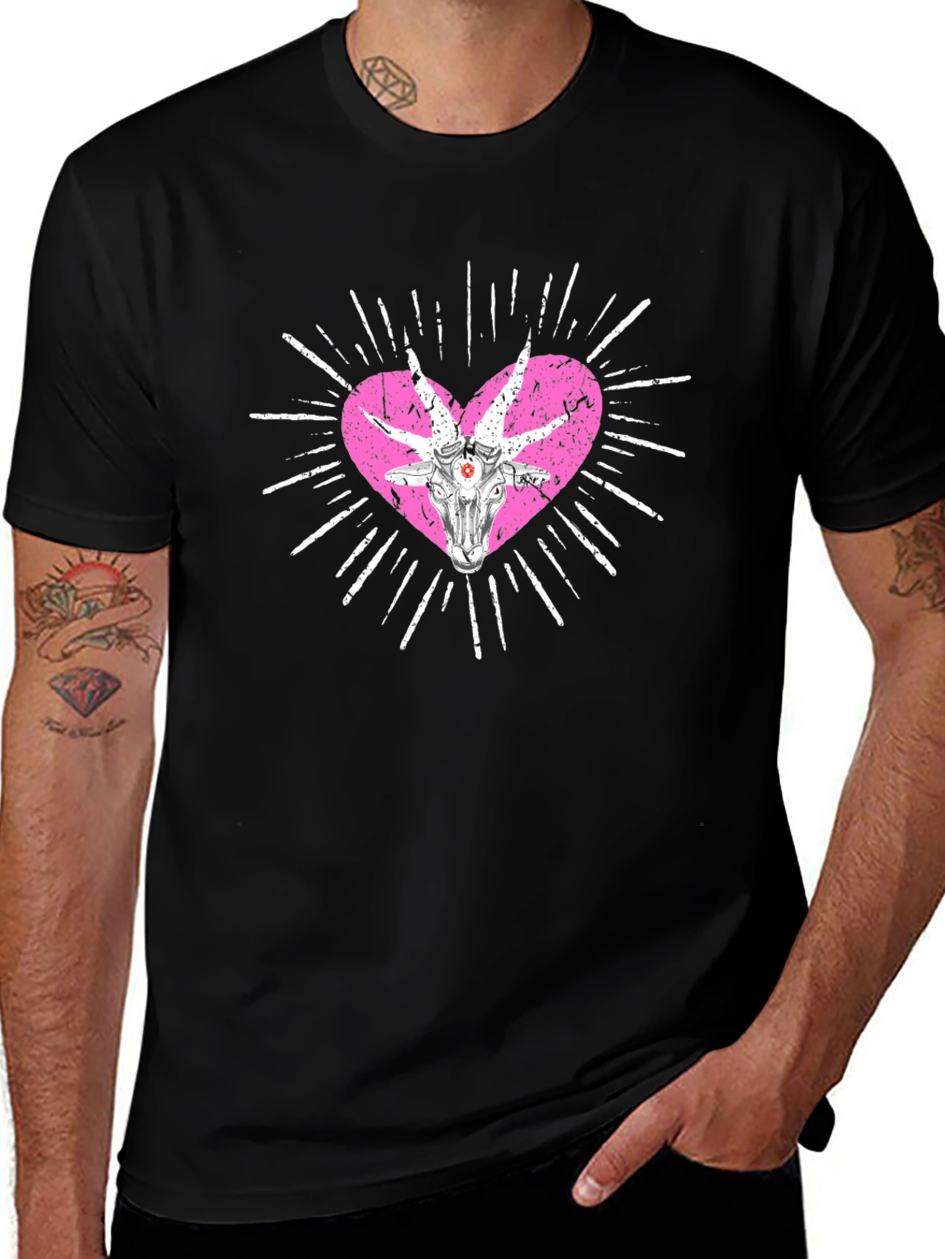 Baphomet Heart Graphic T-Shirt - Black