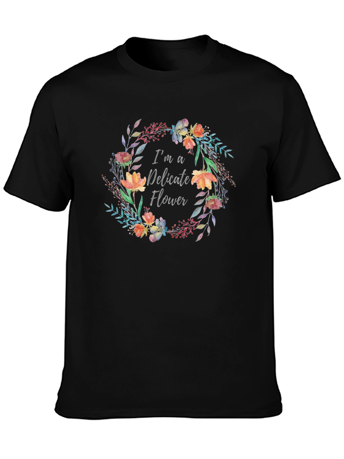 Delicate Flower Graphic T-Shirt - Black