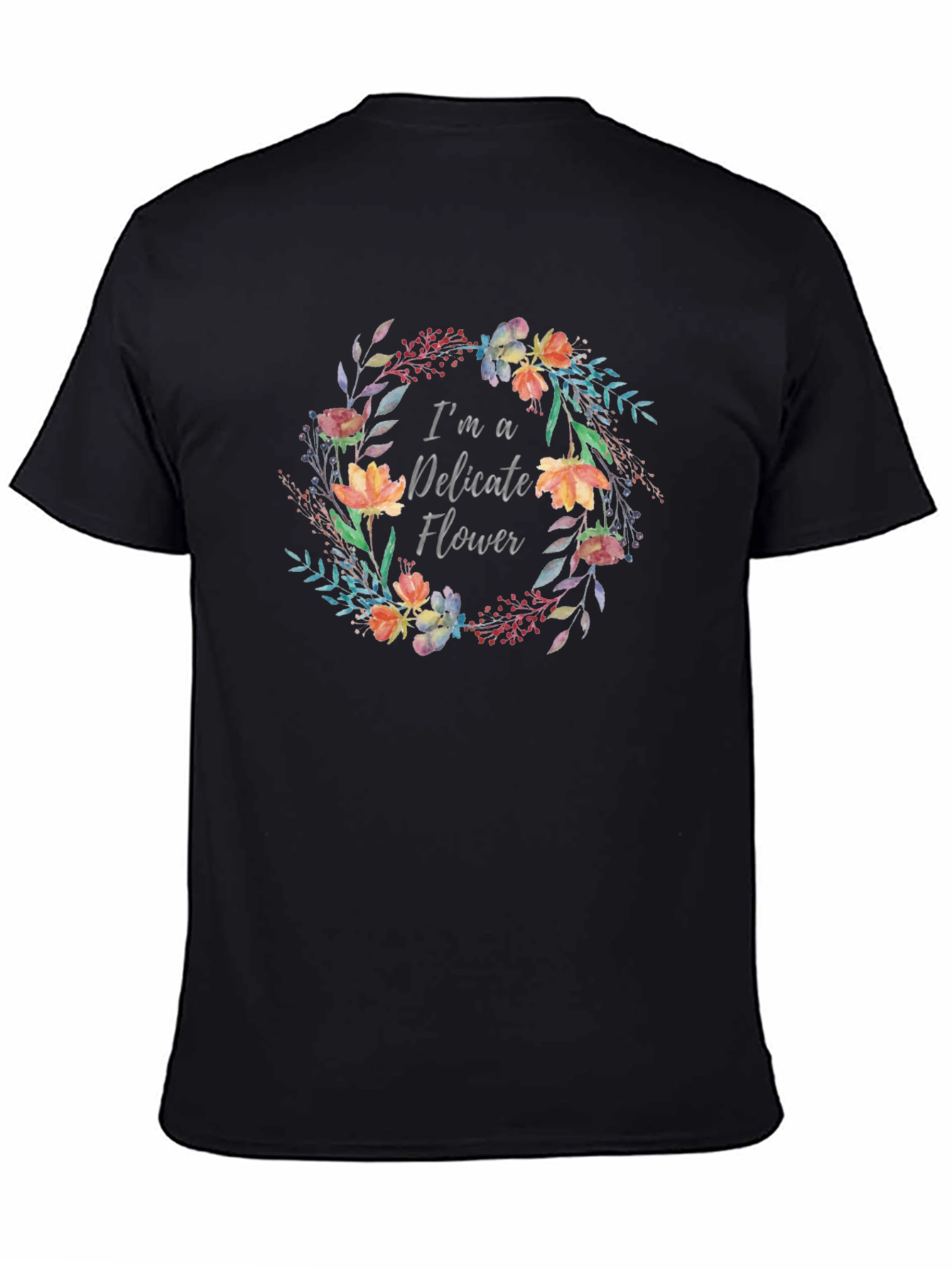 Delicate Flower Graphic T-Shirt - Black