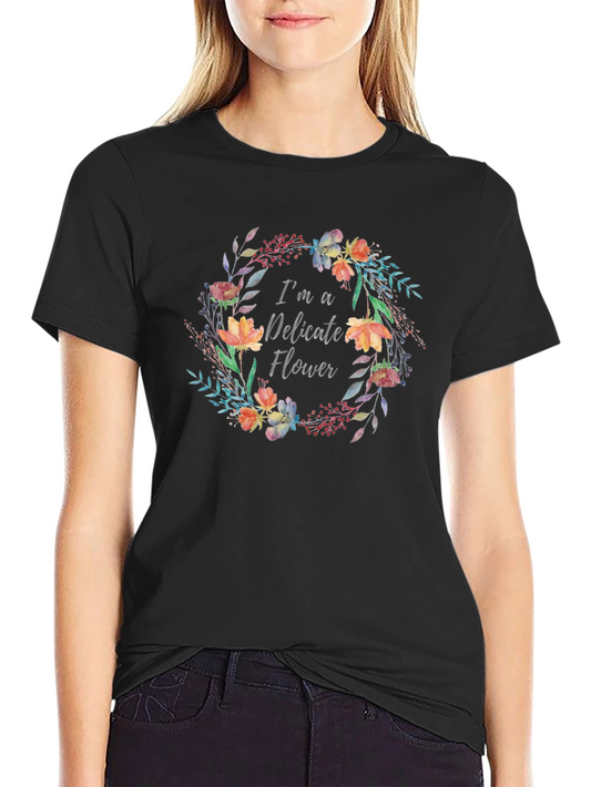 Delicate Flower Graphic T-Shirt - Black