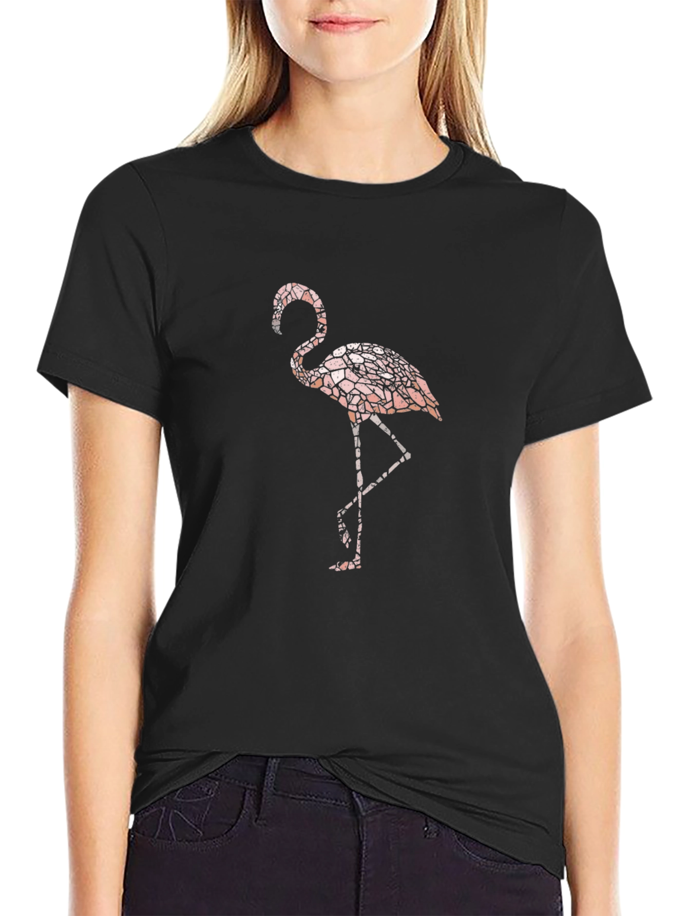 Flamingo Graphic Print Black T-Shirt