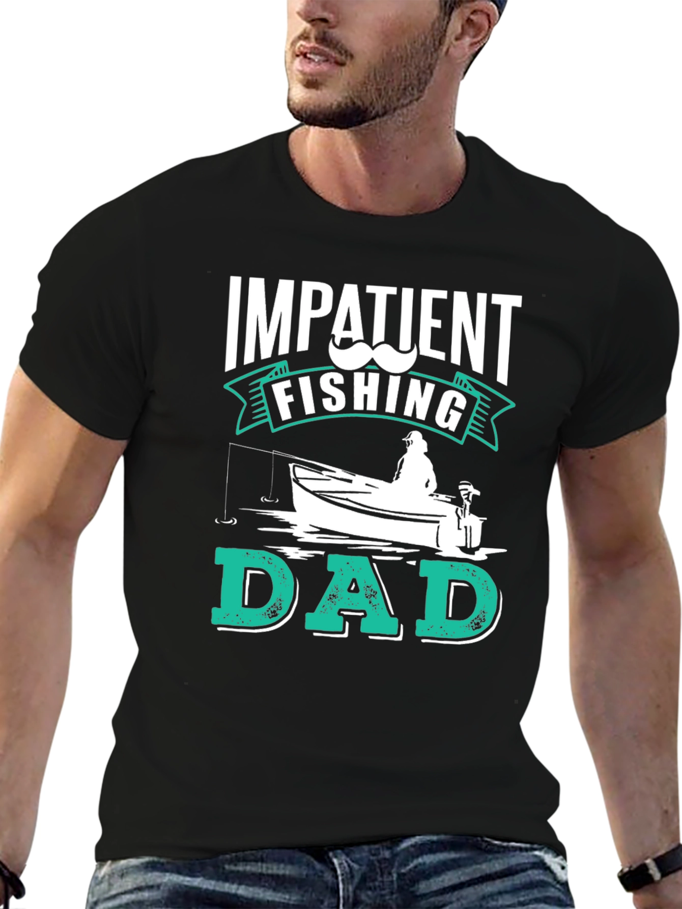 Impatient Fishing Dad Black Graphic Tee
