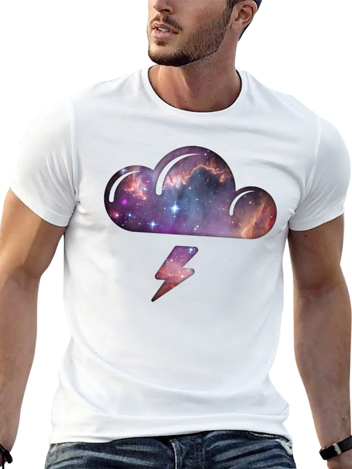 Cosmic Cloud & Lightning Black T-Shirt