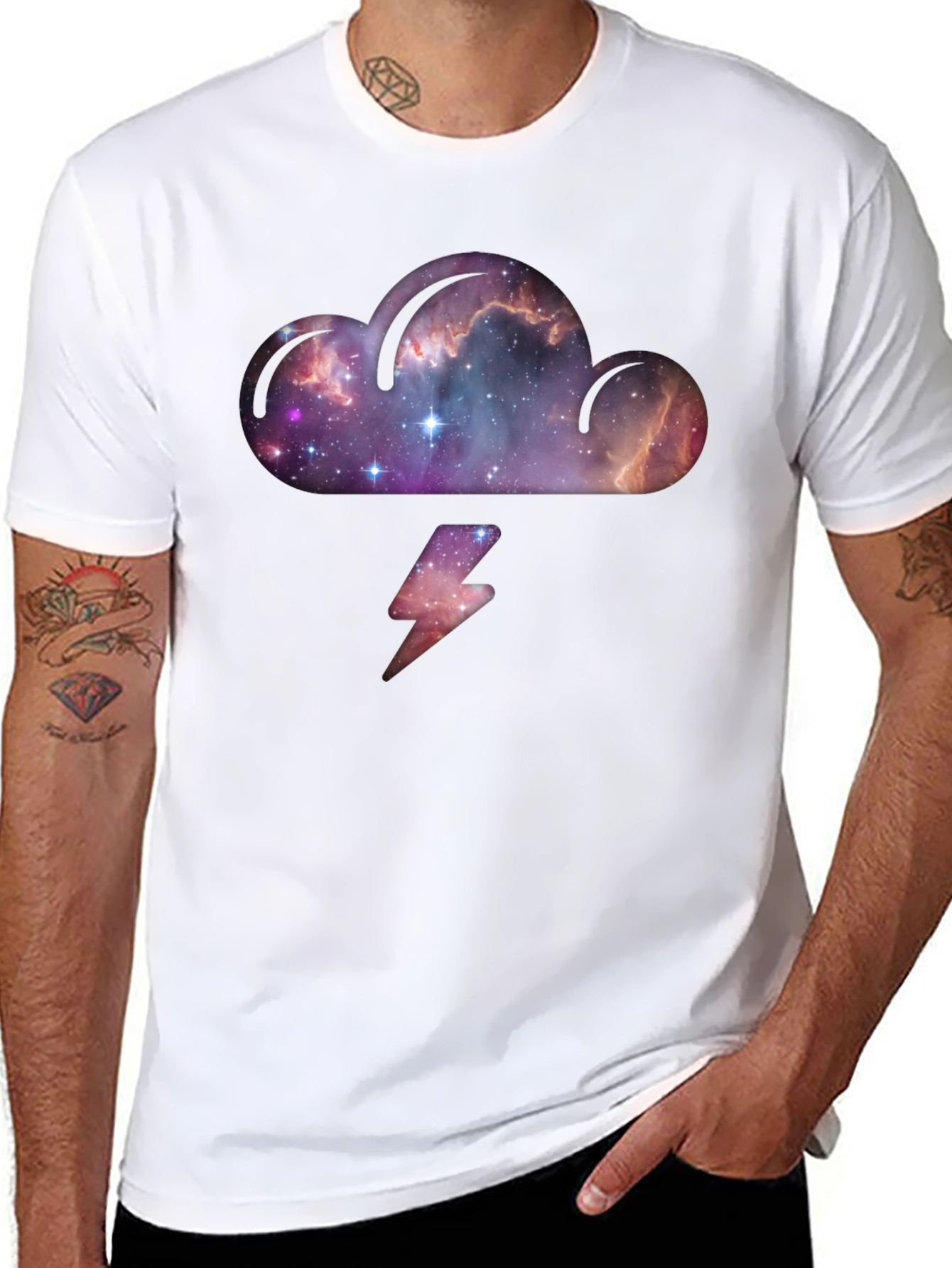 Cosmic Cloud & Lightning Black T-Shirt