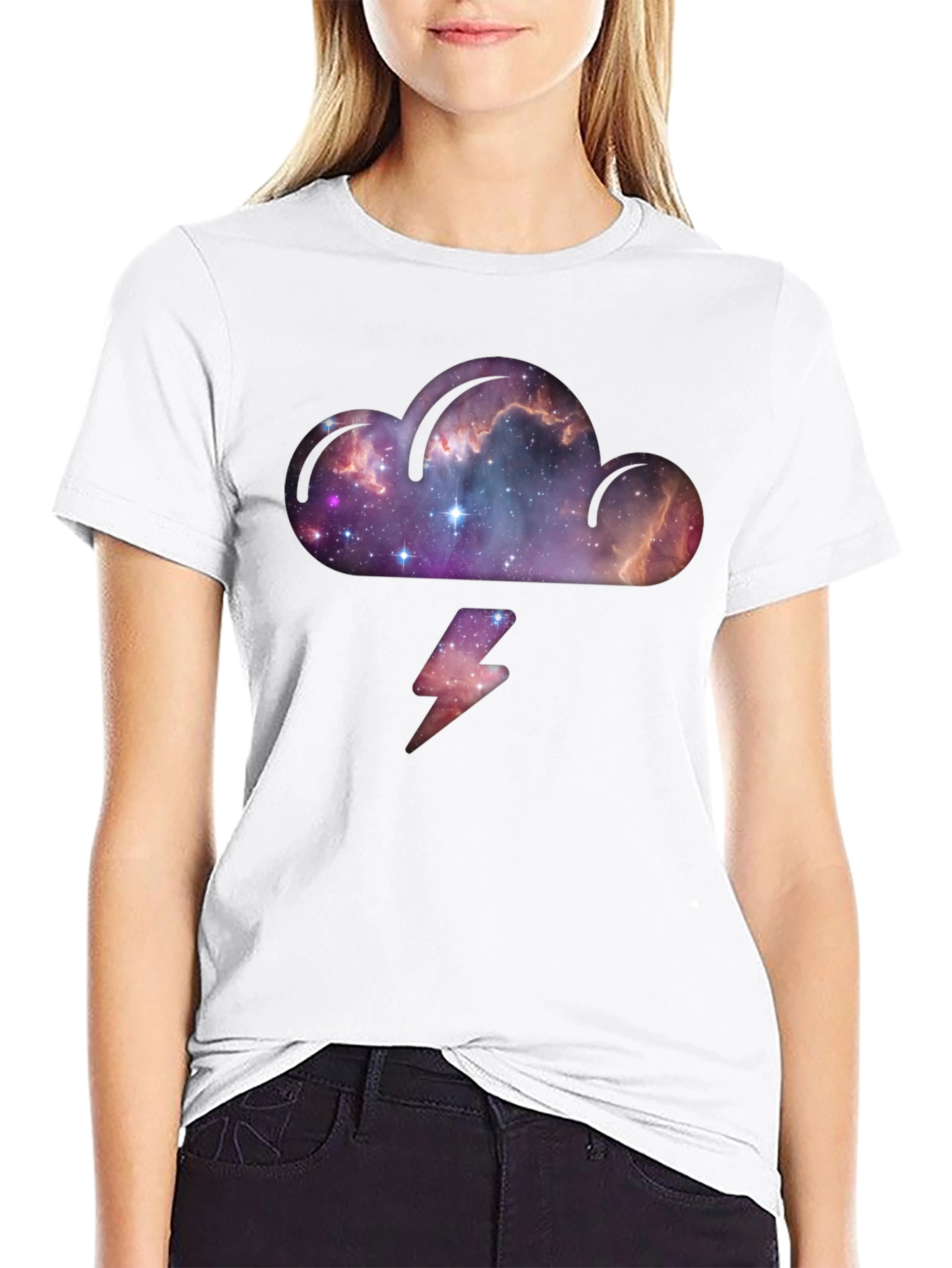 Cosmic Cloud & Lightning Black T-Shirt