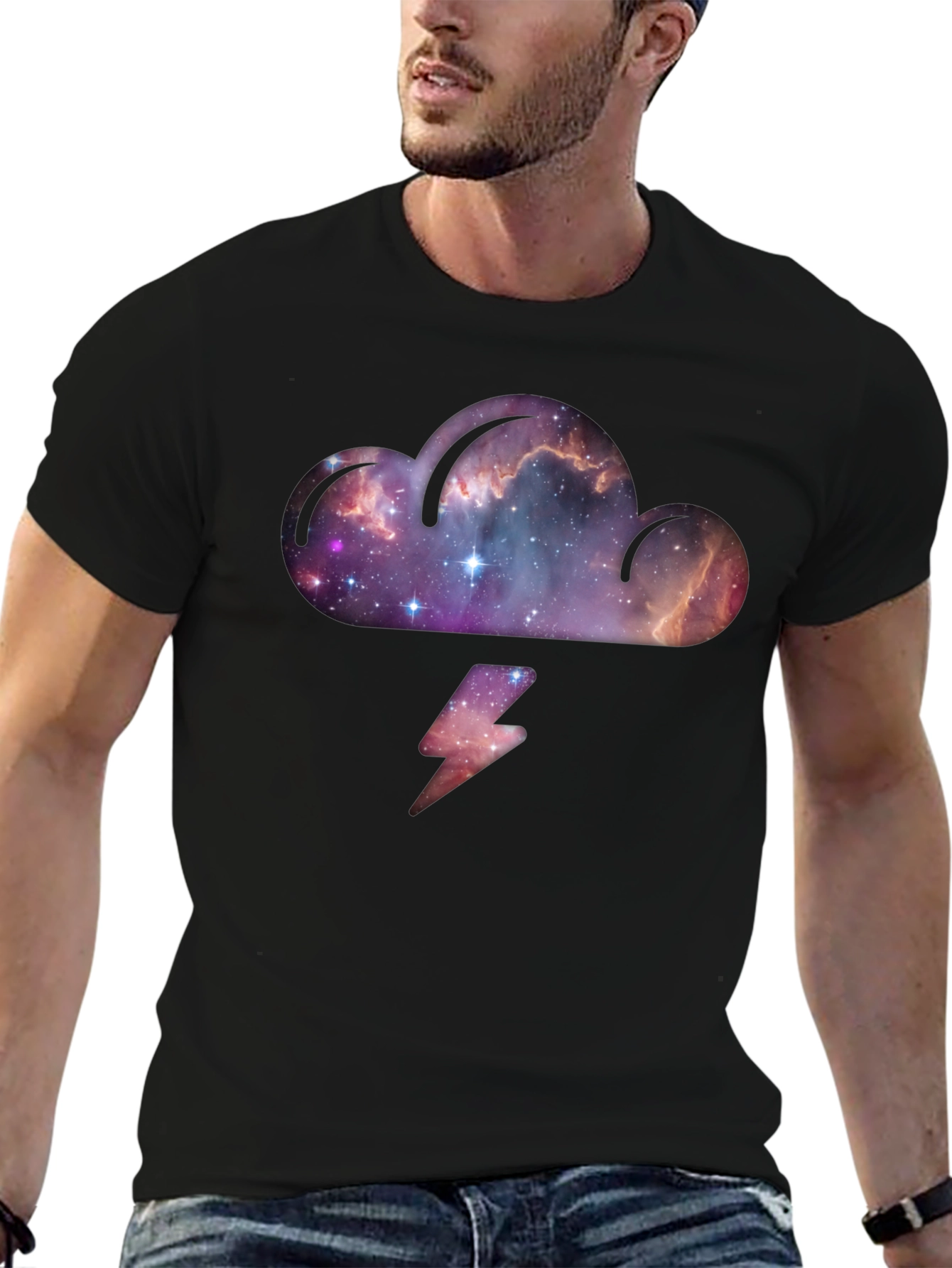 Cosmic Cloud & Lightning Black T-Shirt