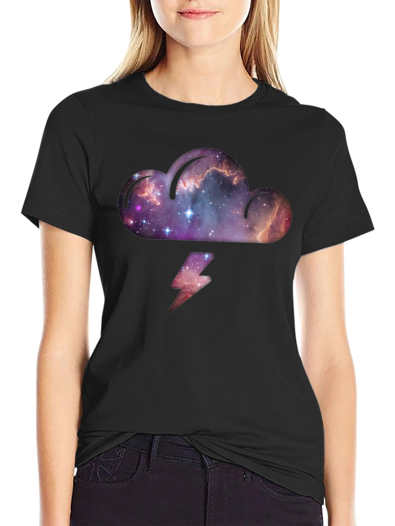 Cosmic Cloud & Lightning Black T-Shirt