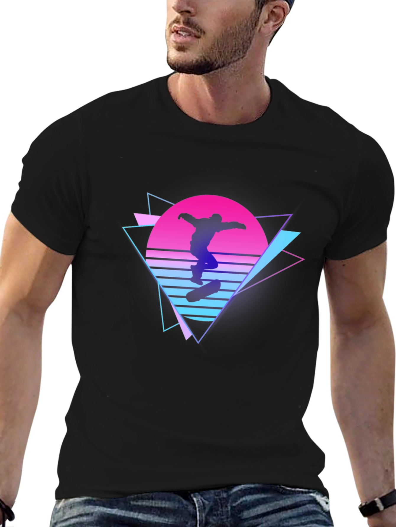 Retro Skateboarder Graphic T-Shirt - Black