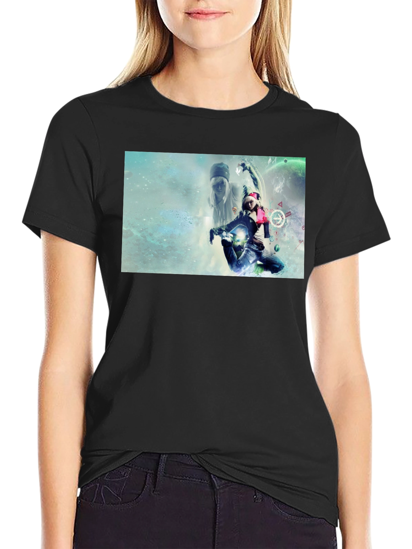 Graphic Print Black T-Shirt - Artistic Design