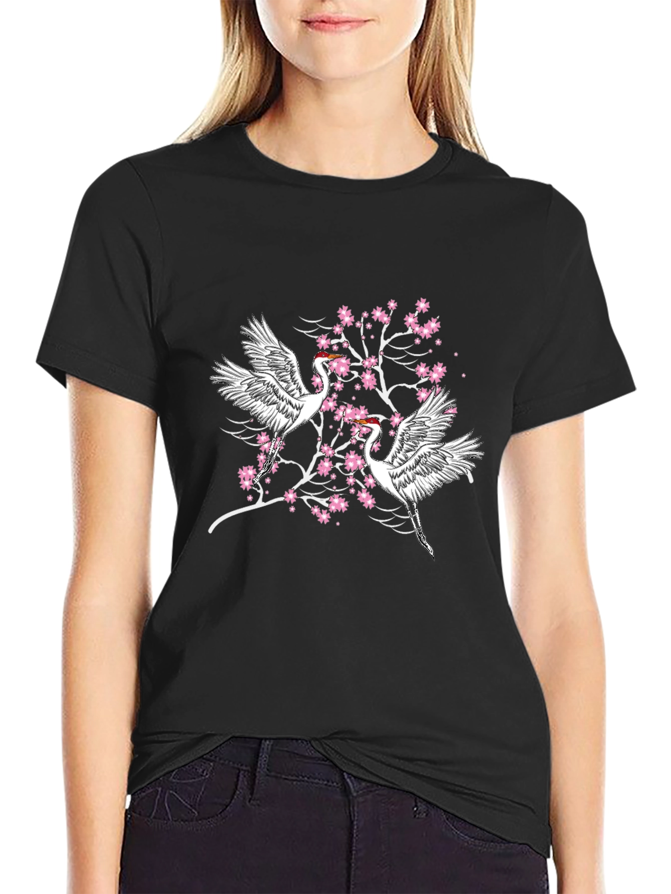 Crane and Cherry Blossom Graphic Tee