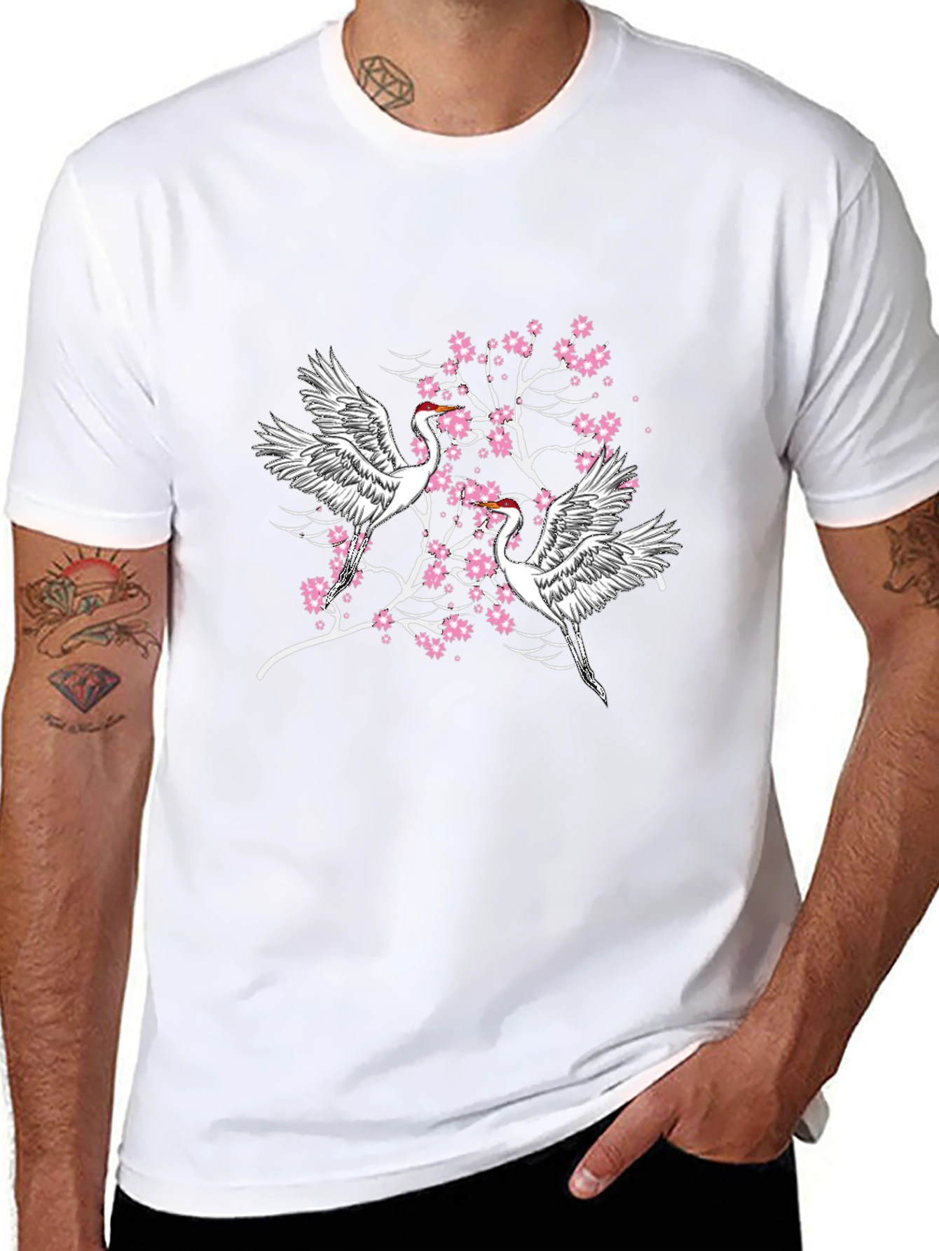 Crane and Cherry Blossom Graphic Tee