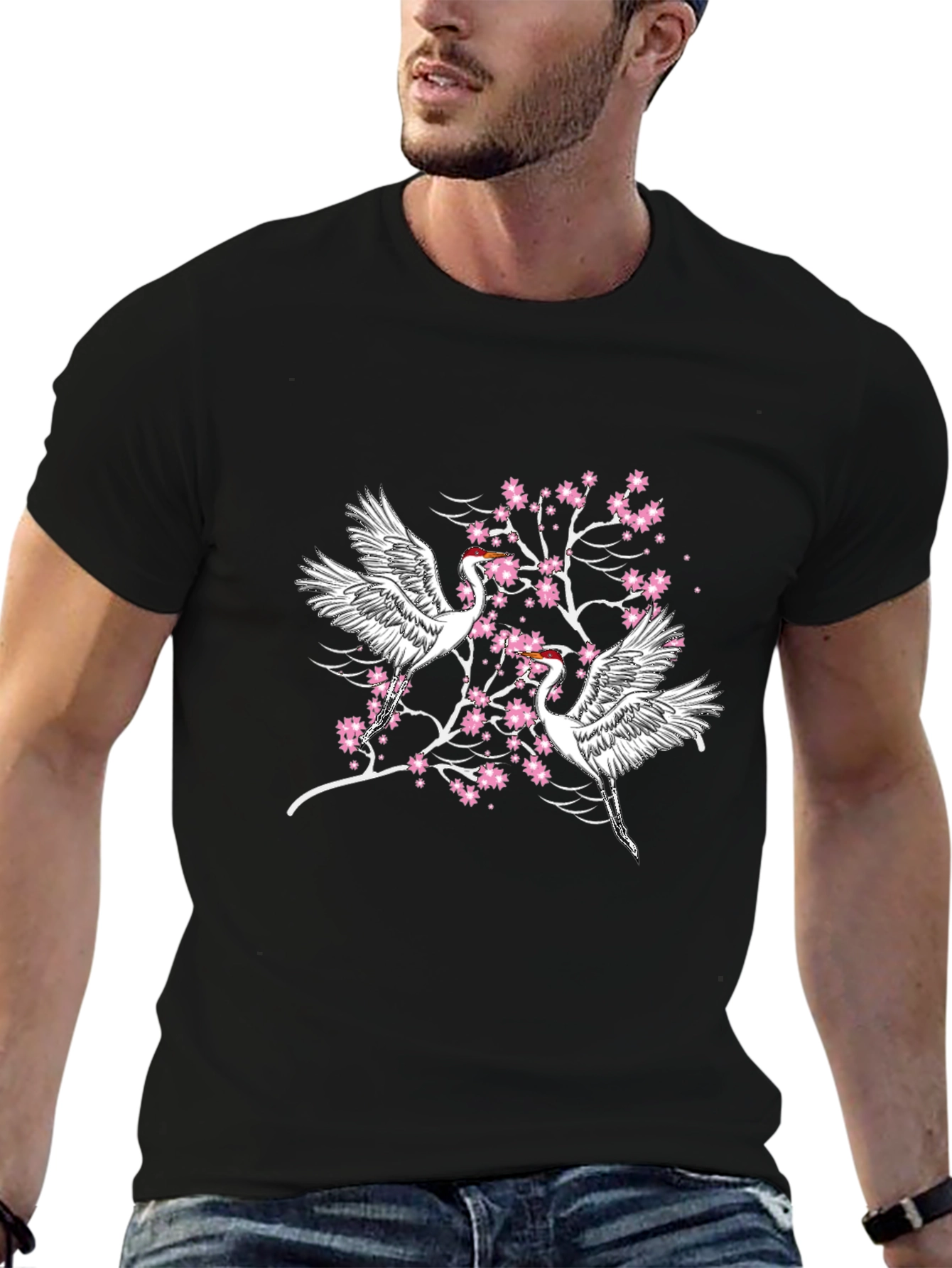 Crane and Cherry Blossom Graphic Tee