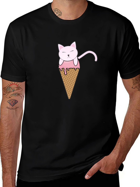 Cat Ice Cream Cone Graphic T-Shirt