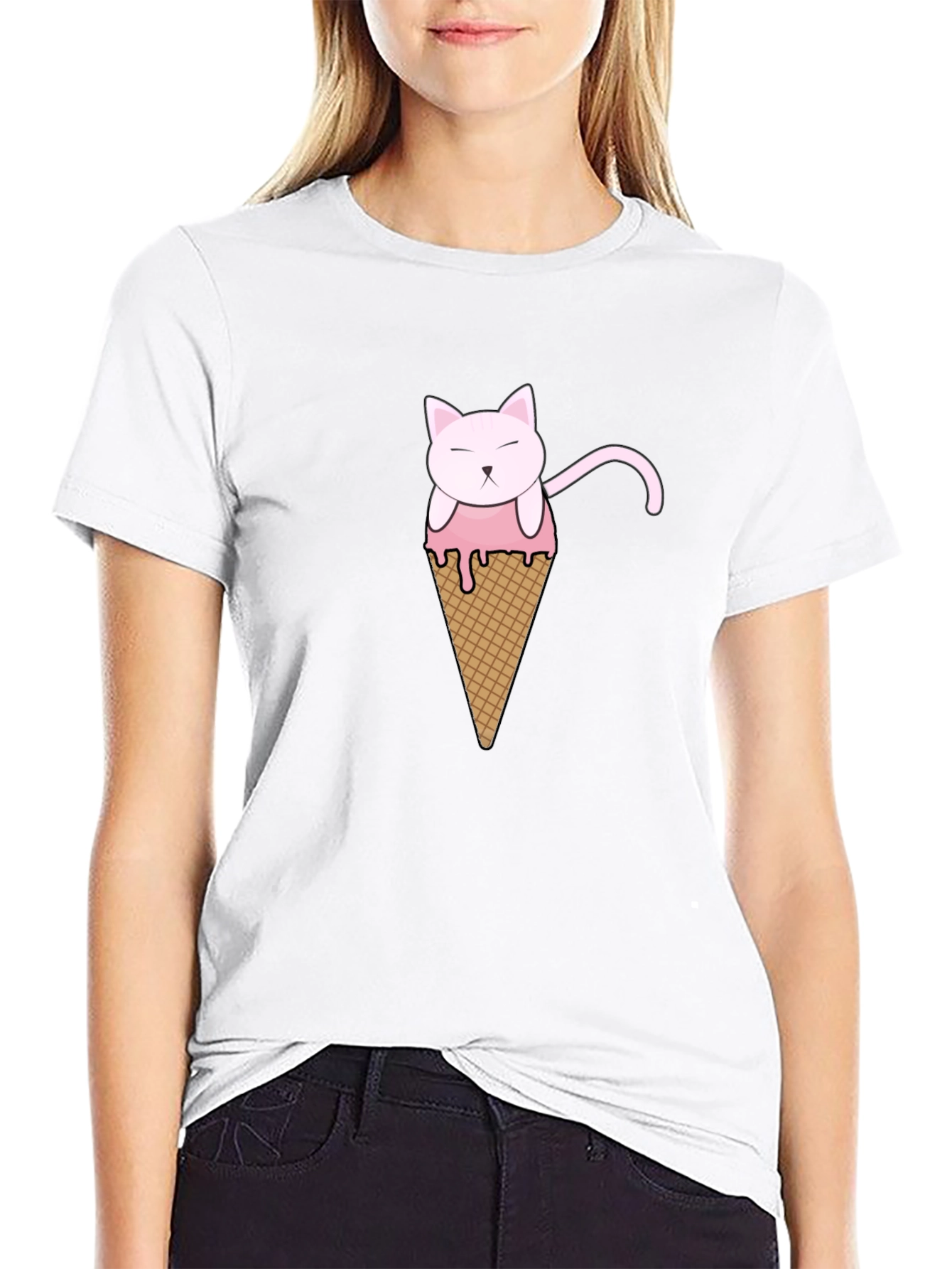 Cat Ice Cream Cone Graphic T-Shirt