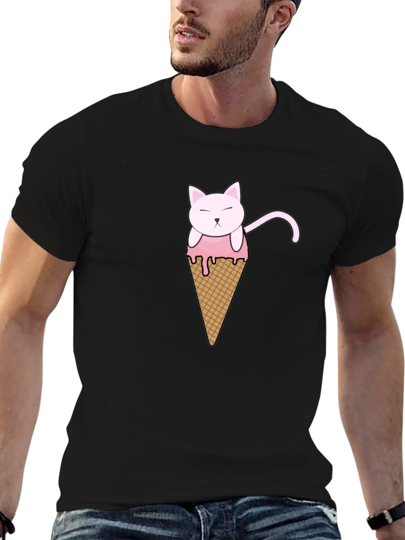 Cat Ice Cream Cone Graphic T-Shirt