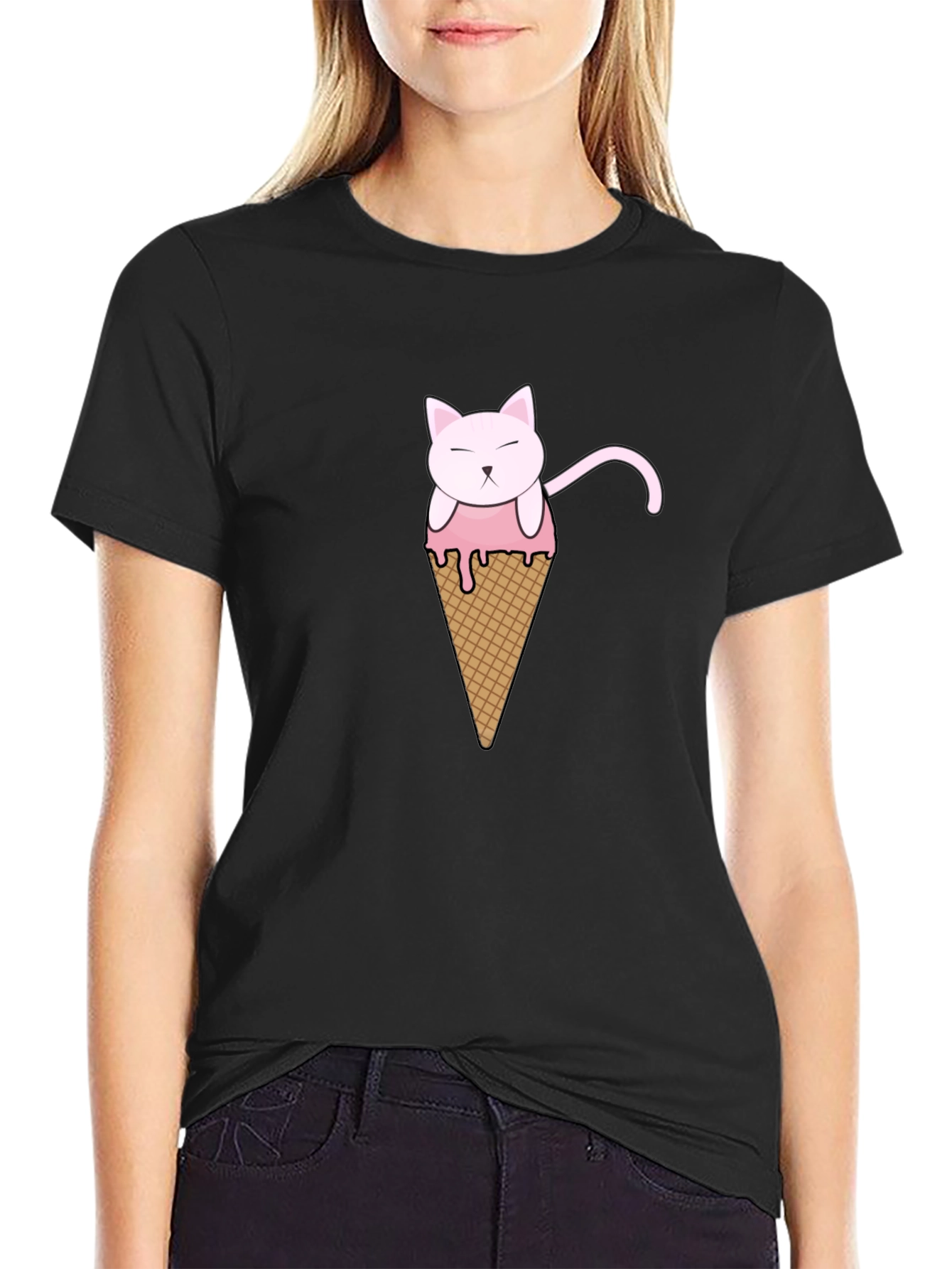 Cat Ice Cream Cone Graphic T-Shirt