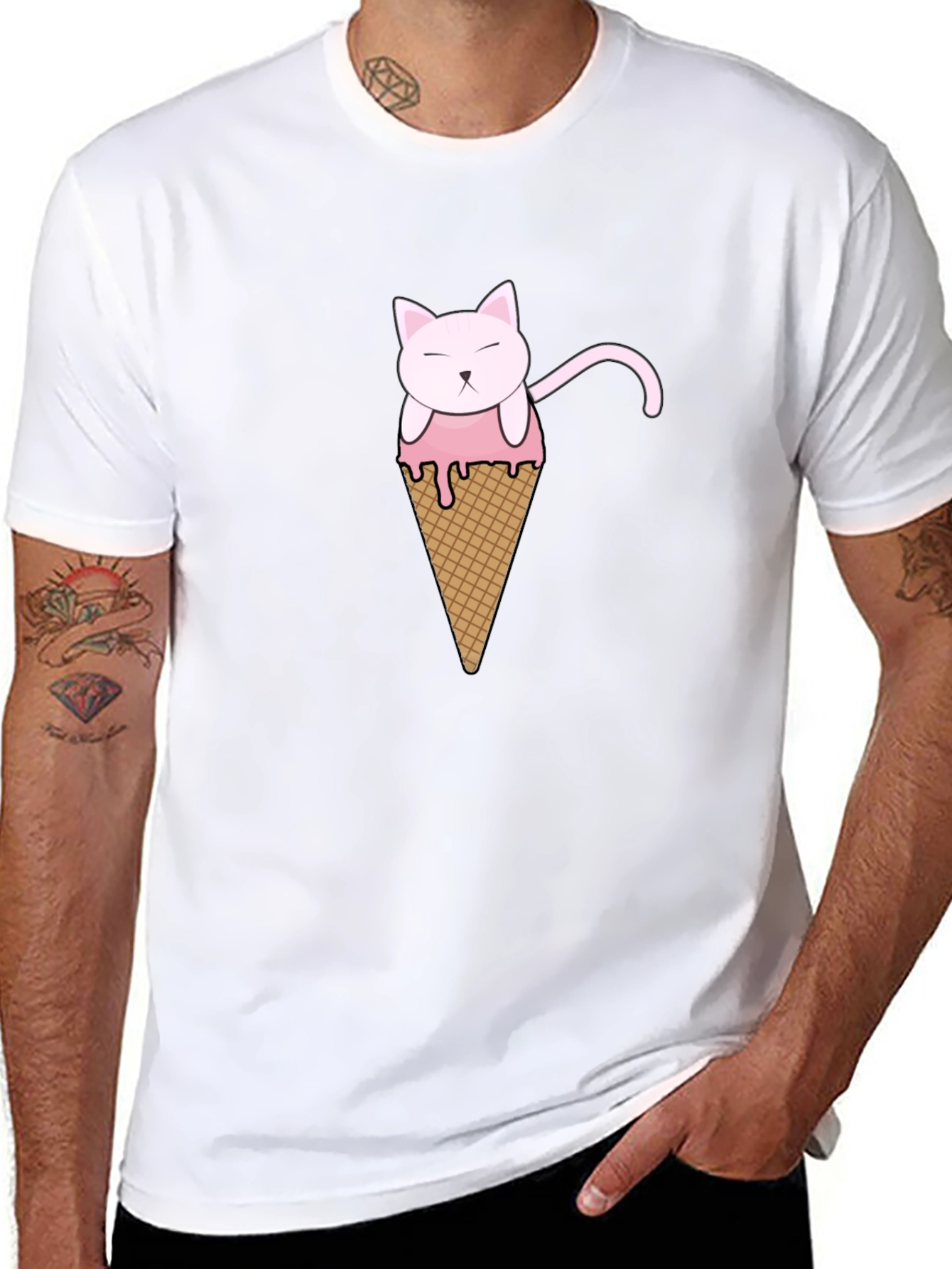 Cat Ice Cream Cone Graphic T-Shirt
