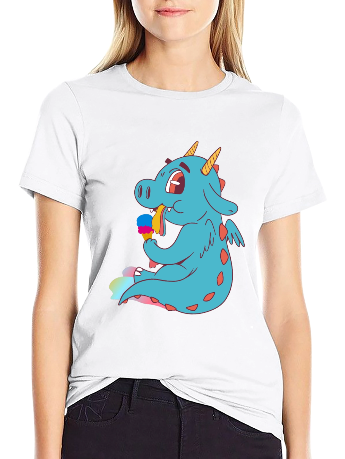 Dragon Eating Ice Cream T-Shirt - Fun Graphic Tee