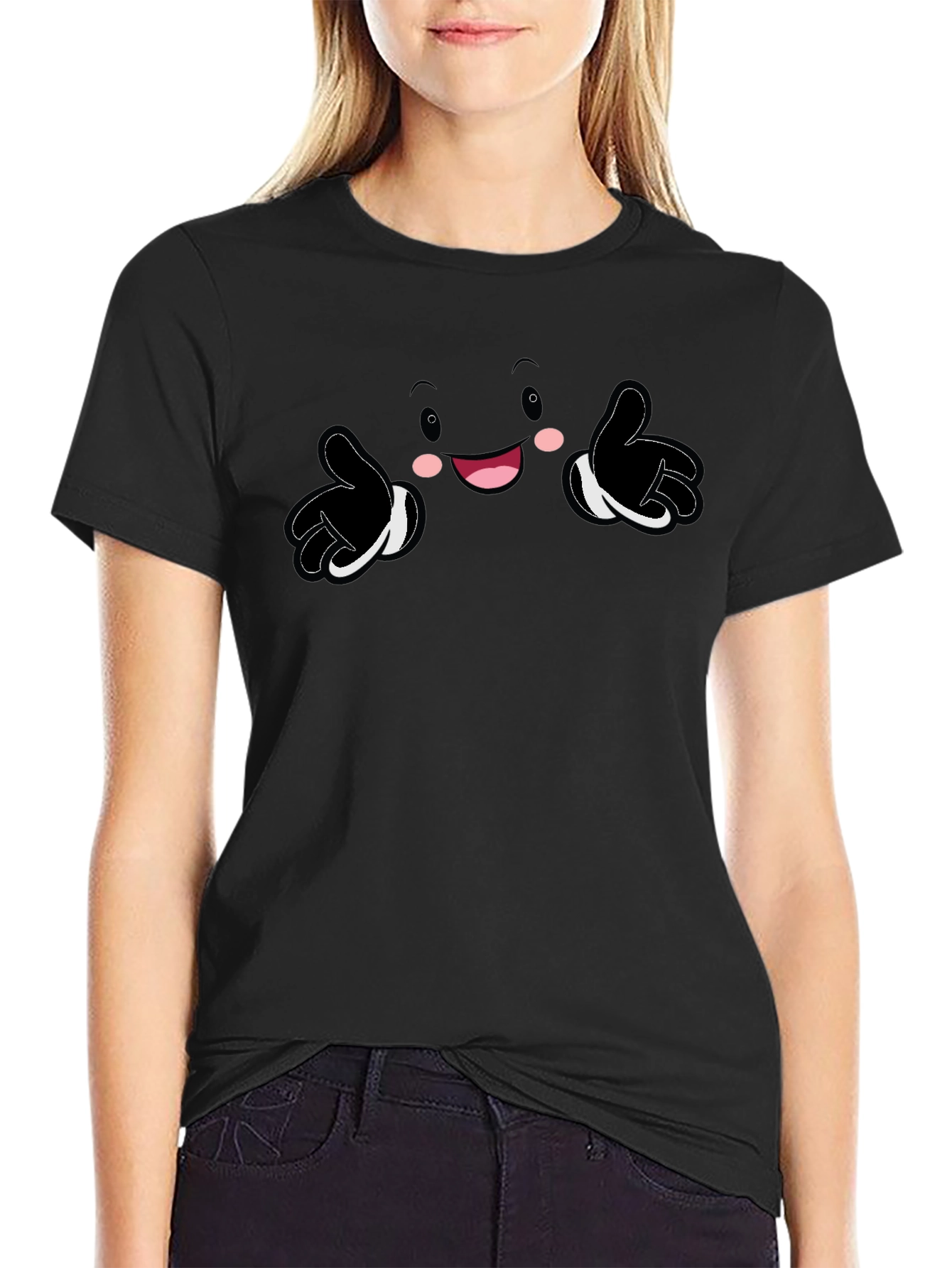 Fun Cartoon Character Graphic Print Black T-Shirt