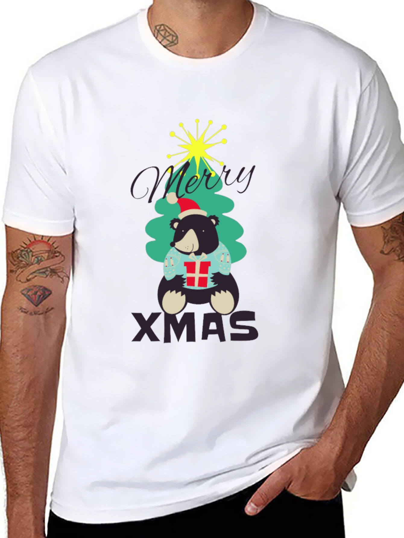 Festive Bear Xmas T-Shirt - Holiday Season Apparel