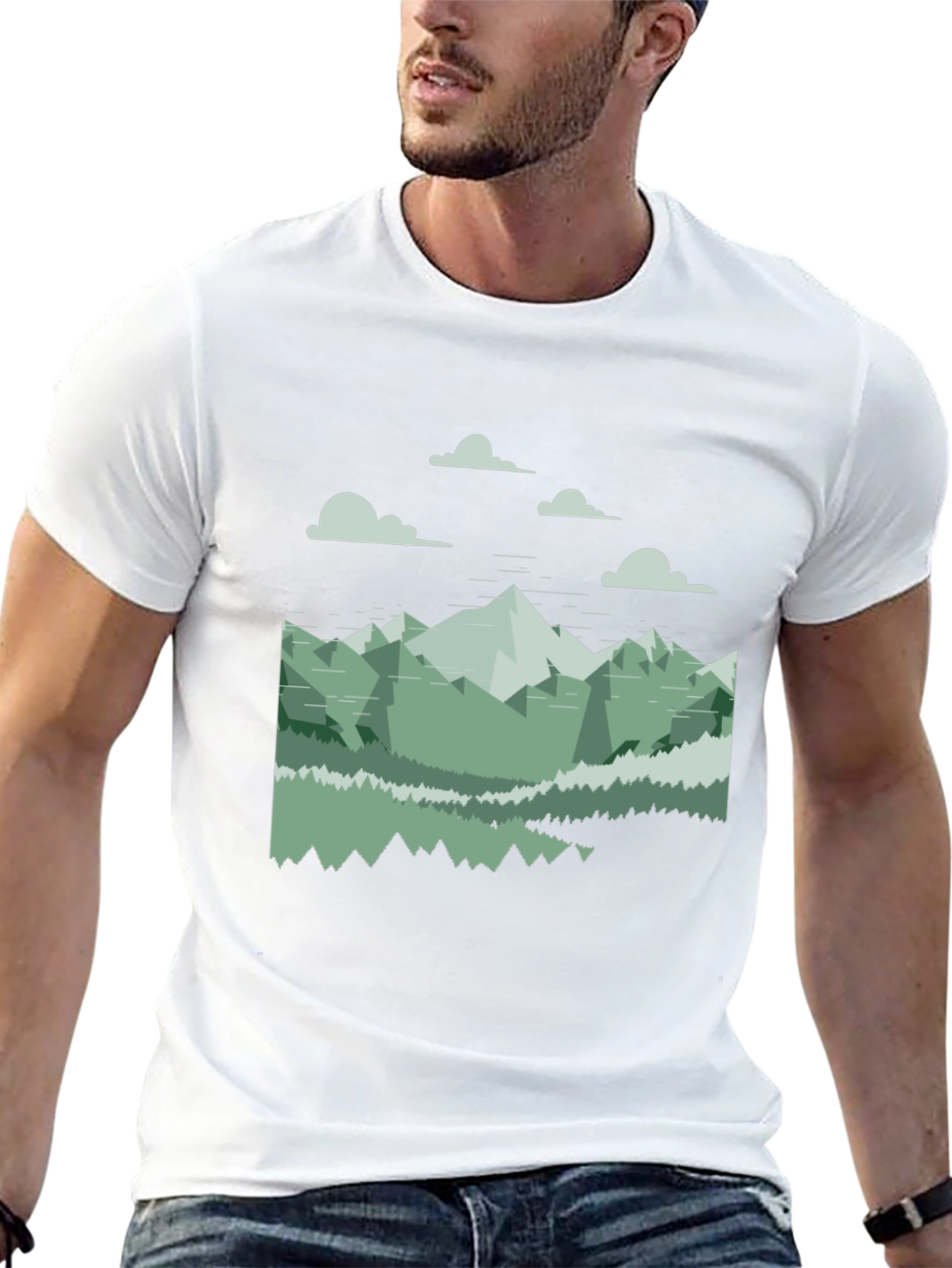 Geometric Mountain Landscape Tee - Black Cotton Blend