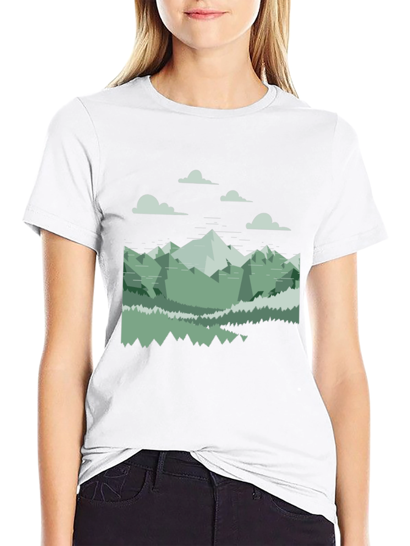 Geometric Mountain Landscape Tee - Black Cotton Blend