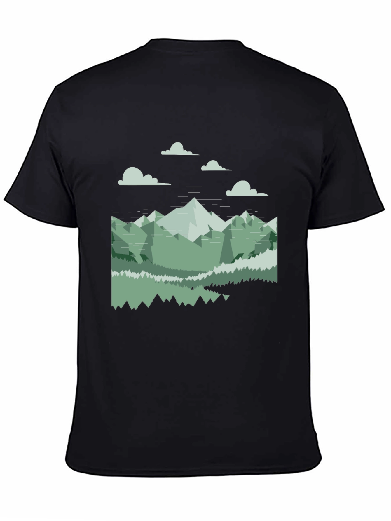 Geometric Mountain Landscape Tee - Black Cotton Blend