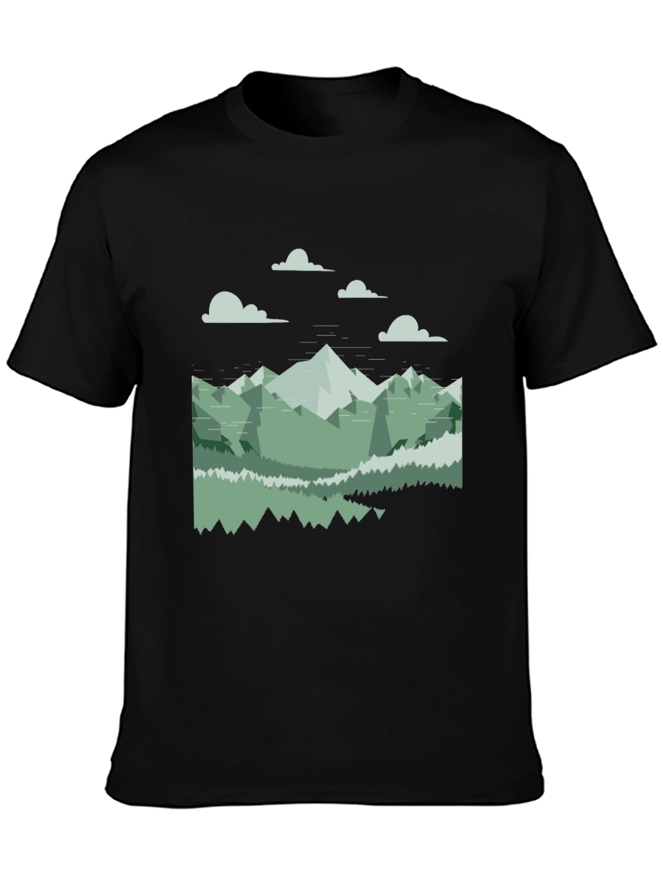 Geometric Mountain Landscape Tee - Black Cotton Blend