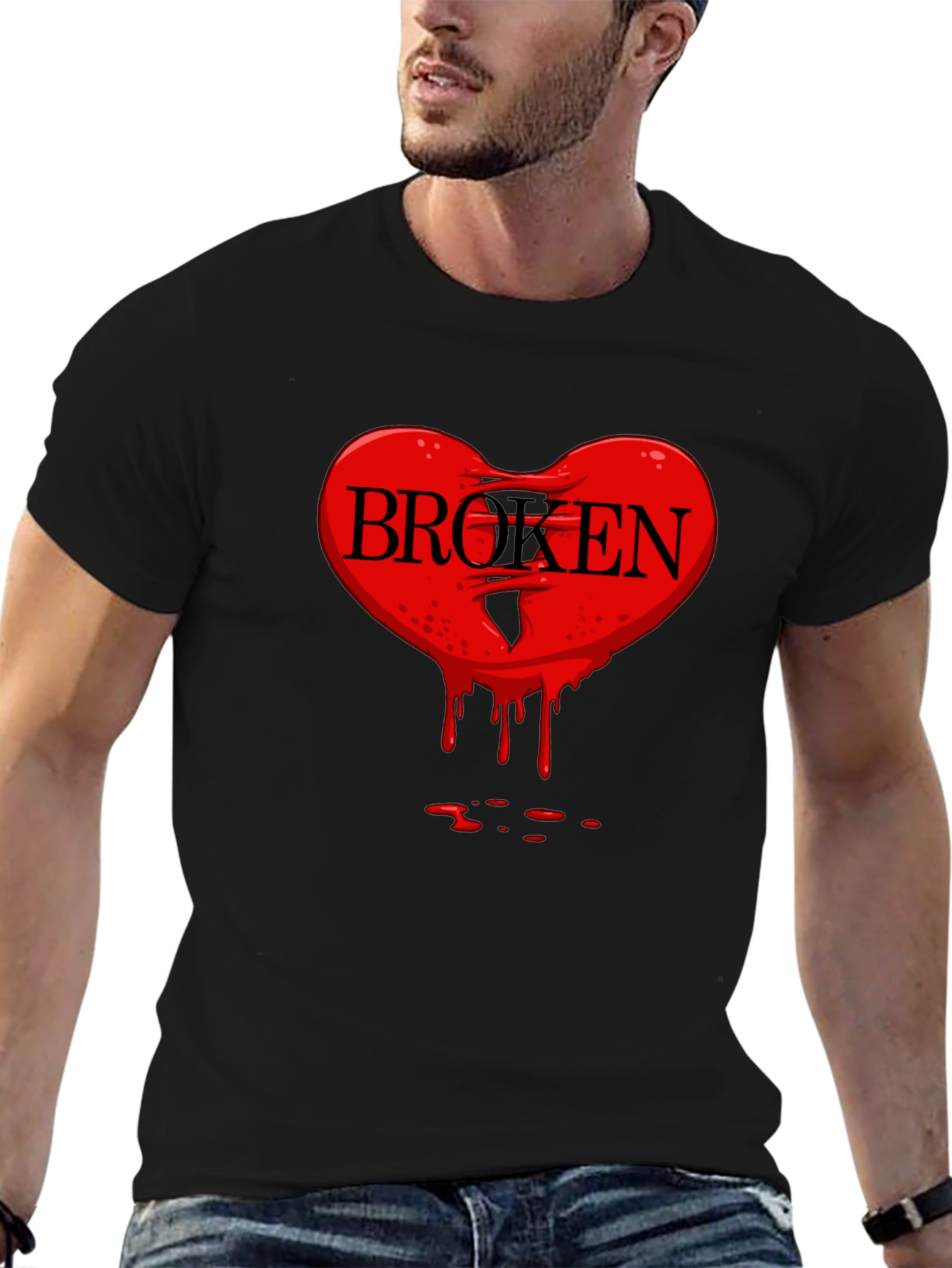 Broken Heart Graphic Tee - Mens Black T-Shirt