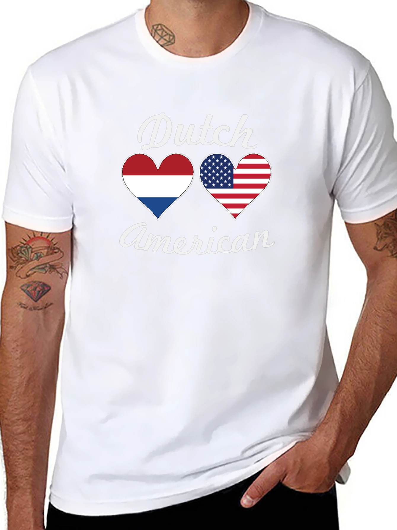 Dutch American Pride T-Shirt Flag Hearts Design