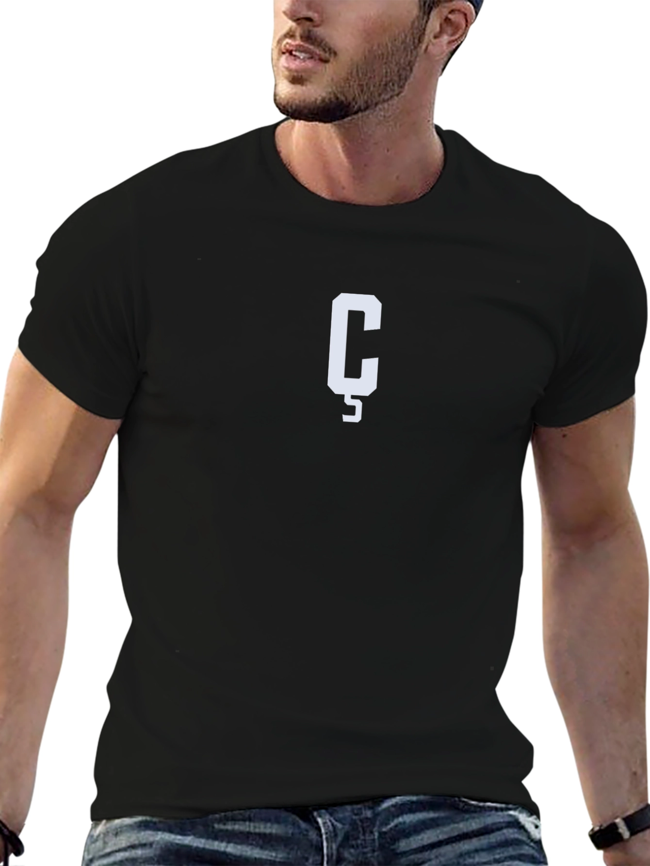 Mens Black T-Shirt with White Ç Graphic