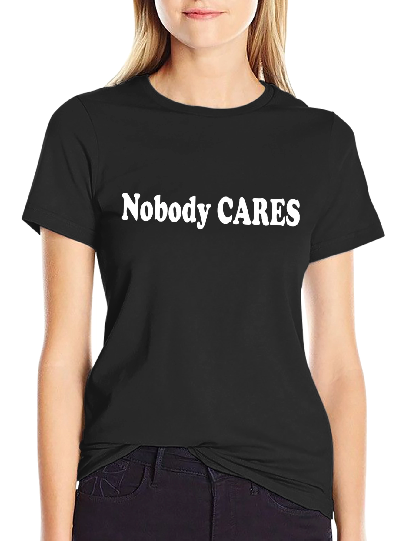 Nobody Cares Graphic Tee - Black Cotton Blend T-Shirt