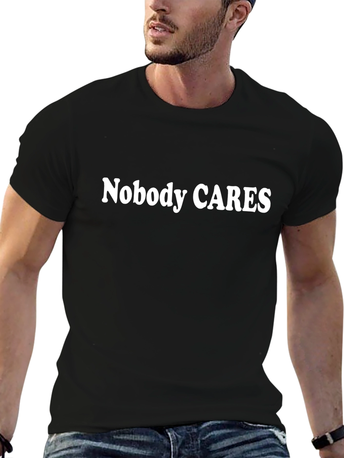 Nobody Cares Graphic Tee - Black Cotton Blend T-Shirt