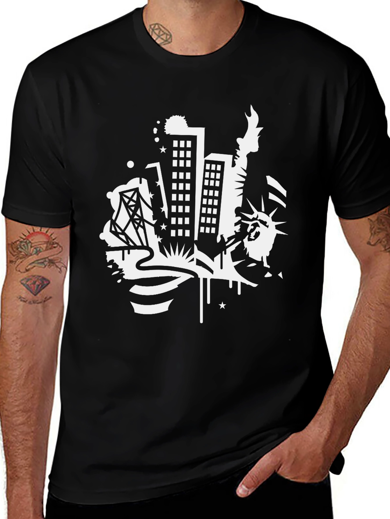 NYC Skyline Graphic Tee - Black Cotton T-Shirt