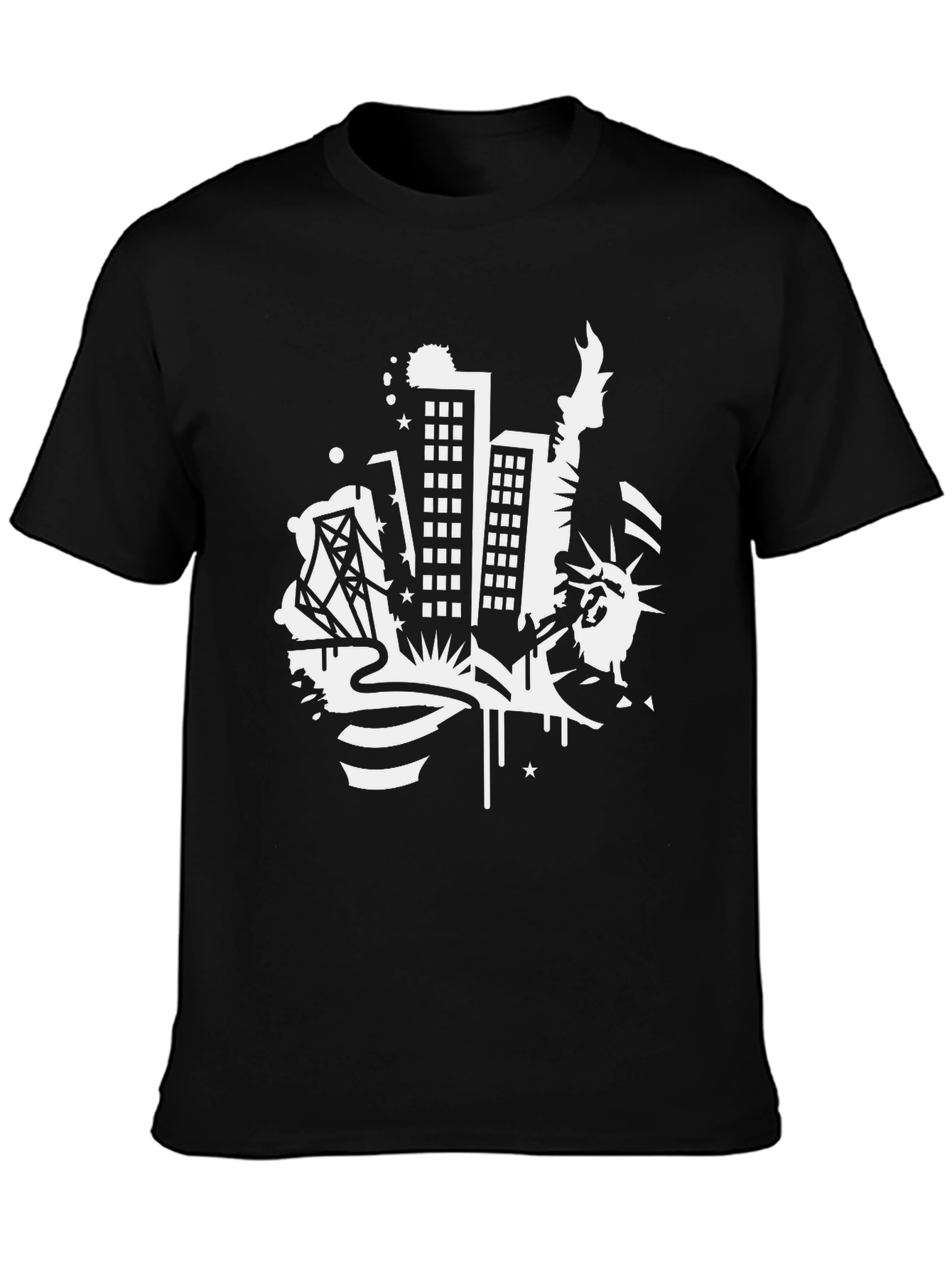 NYC Skyline Graphic Tee - Black Cotton T-Shirt