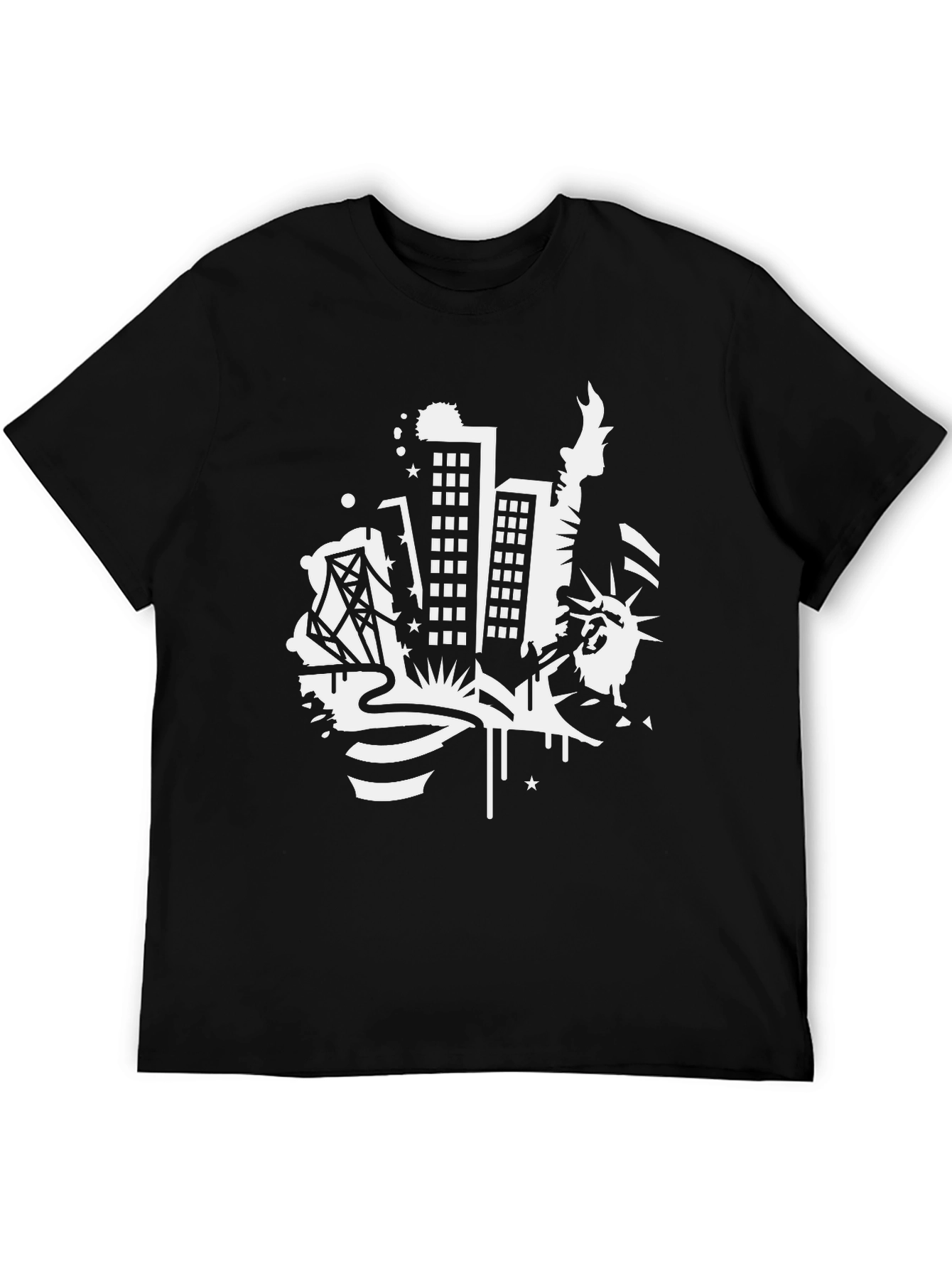 NYC Skyline Graphic Tee - Black Cotton T-Shirt