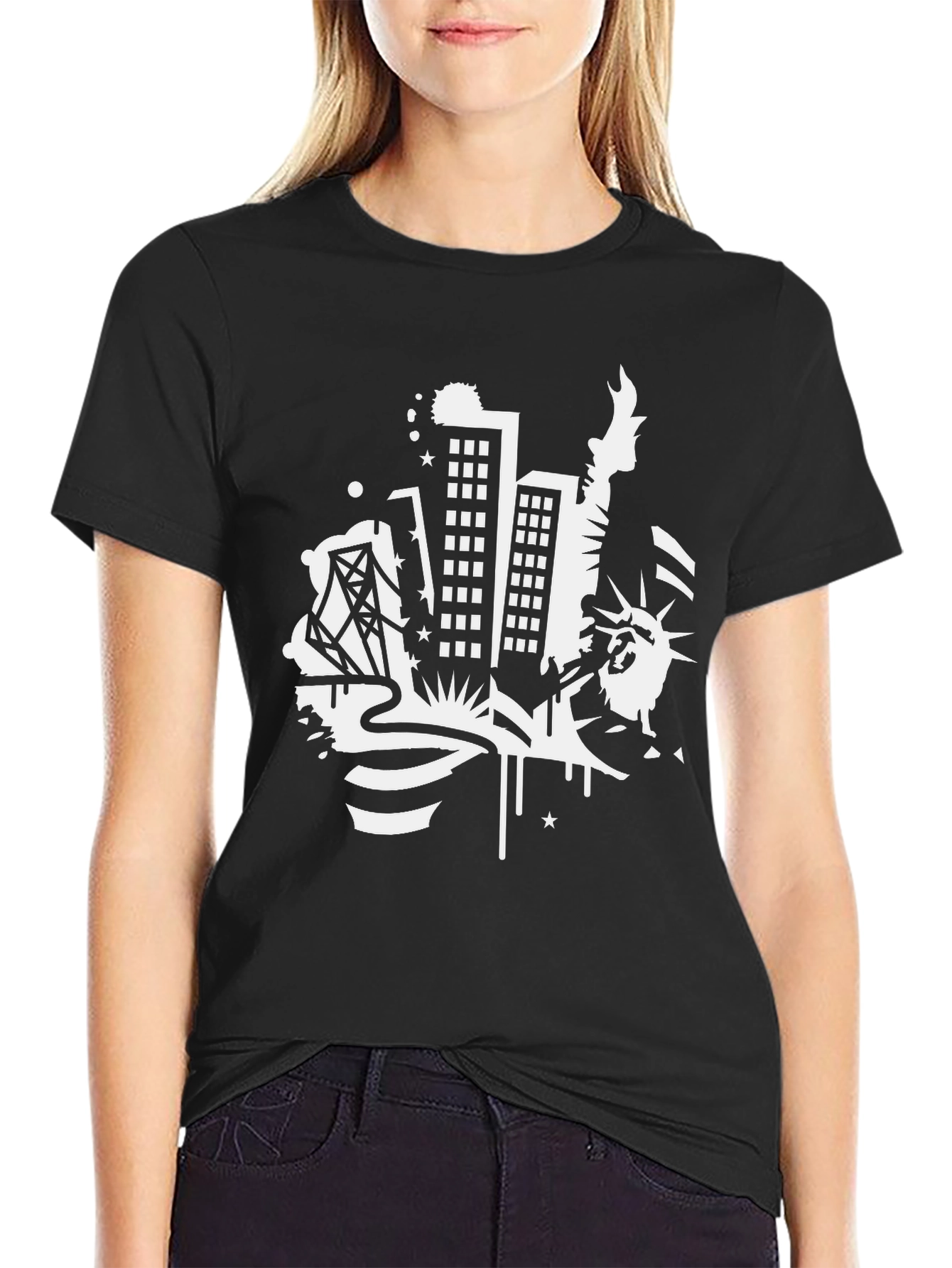 NYC Skyline Graphic Tee - Black Cotton T-Shirt