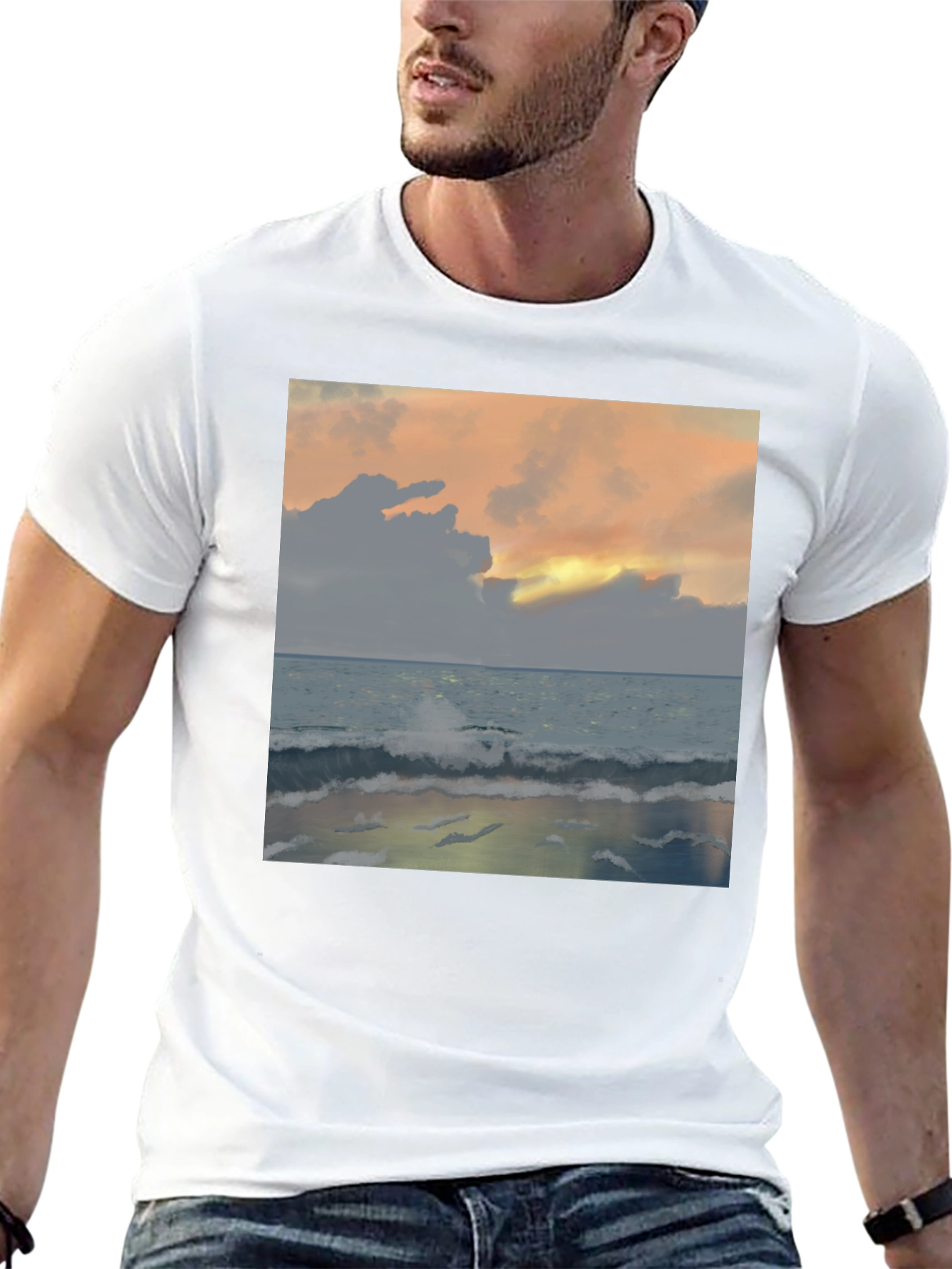 Ocean Sunset Graphic Tee - Relaxed Fit Black T-Shirt
