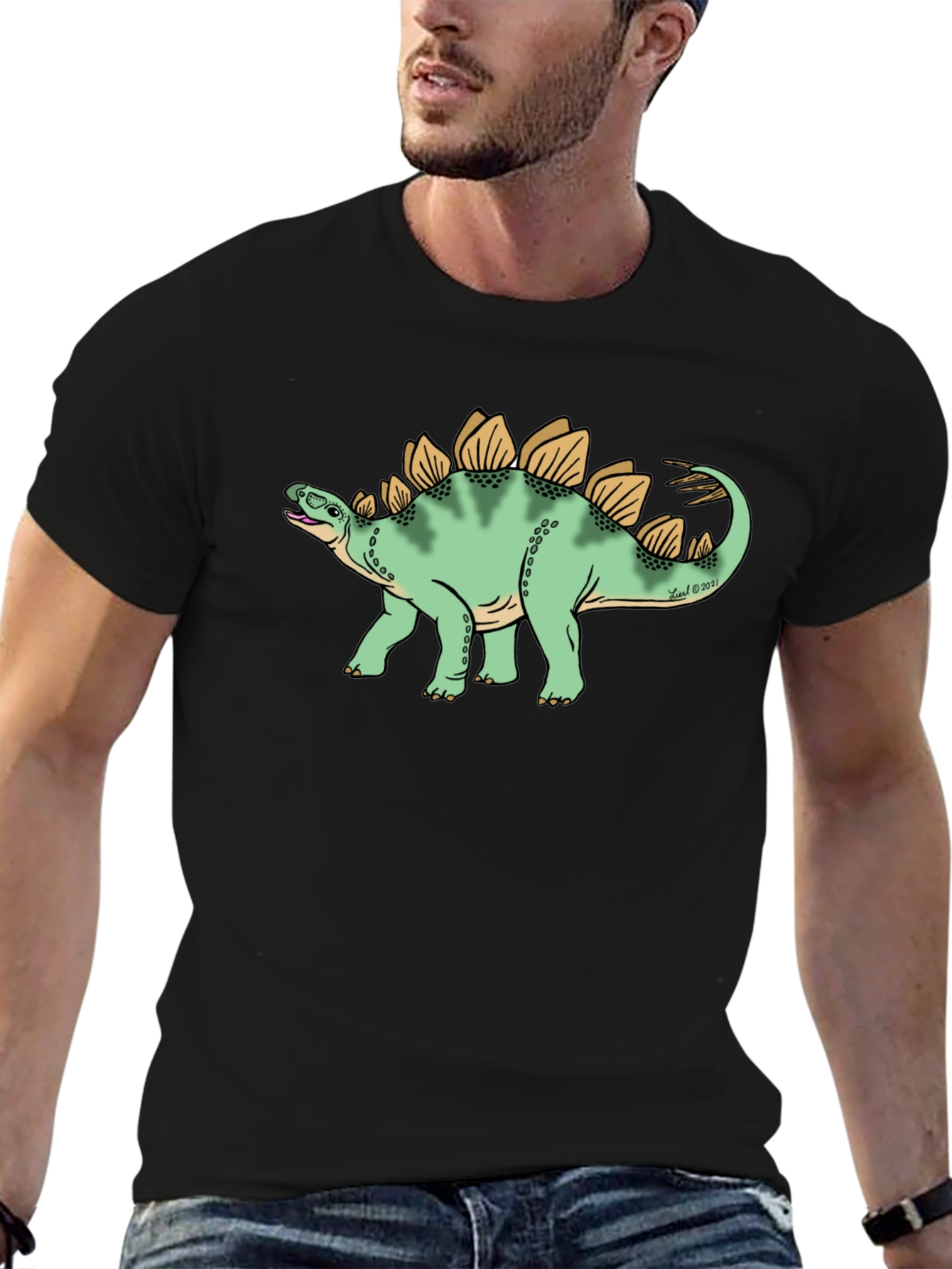 Dinosaur Graphic Tee - Black Cotton T-Shirt