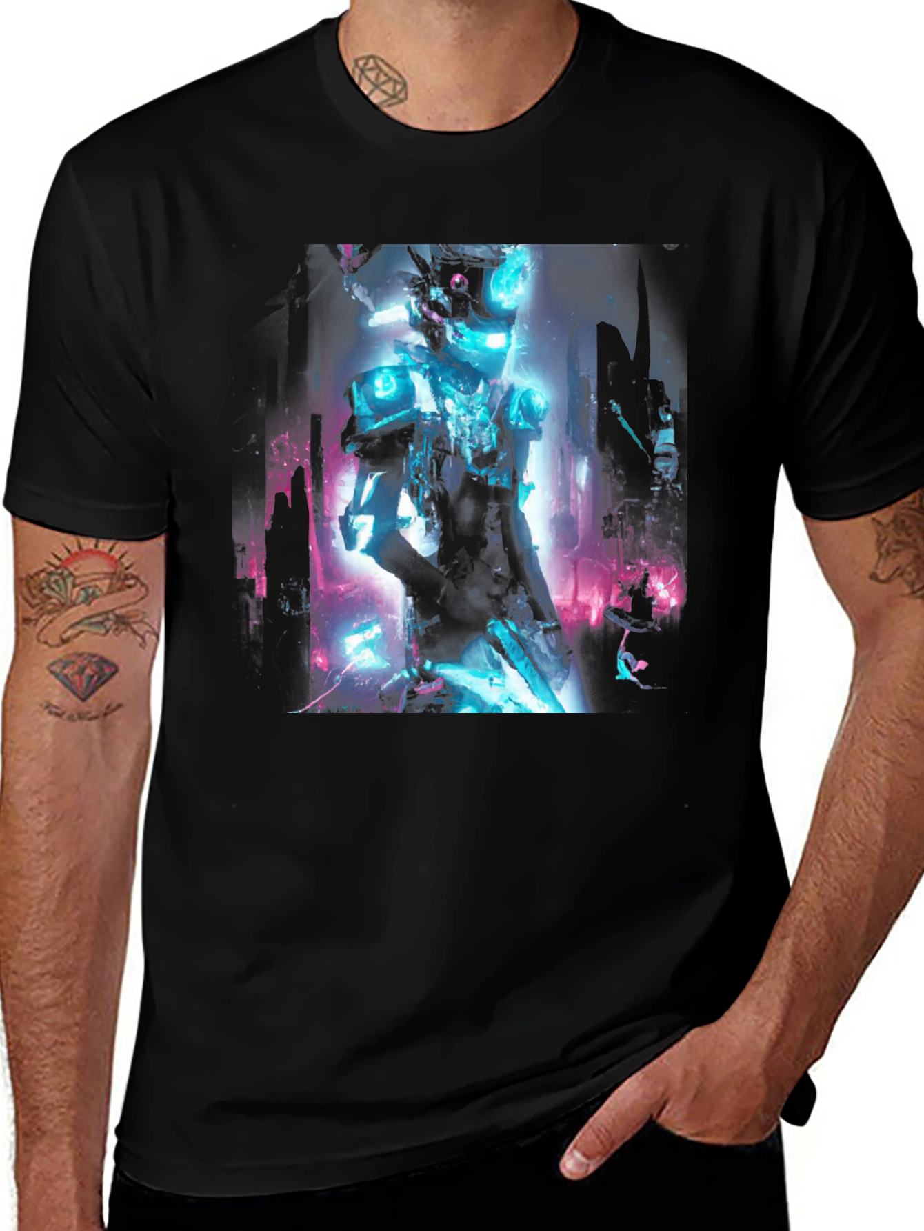 Cyberpunk Robot Graphic Black T-Shirt