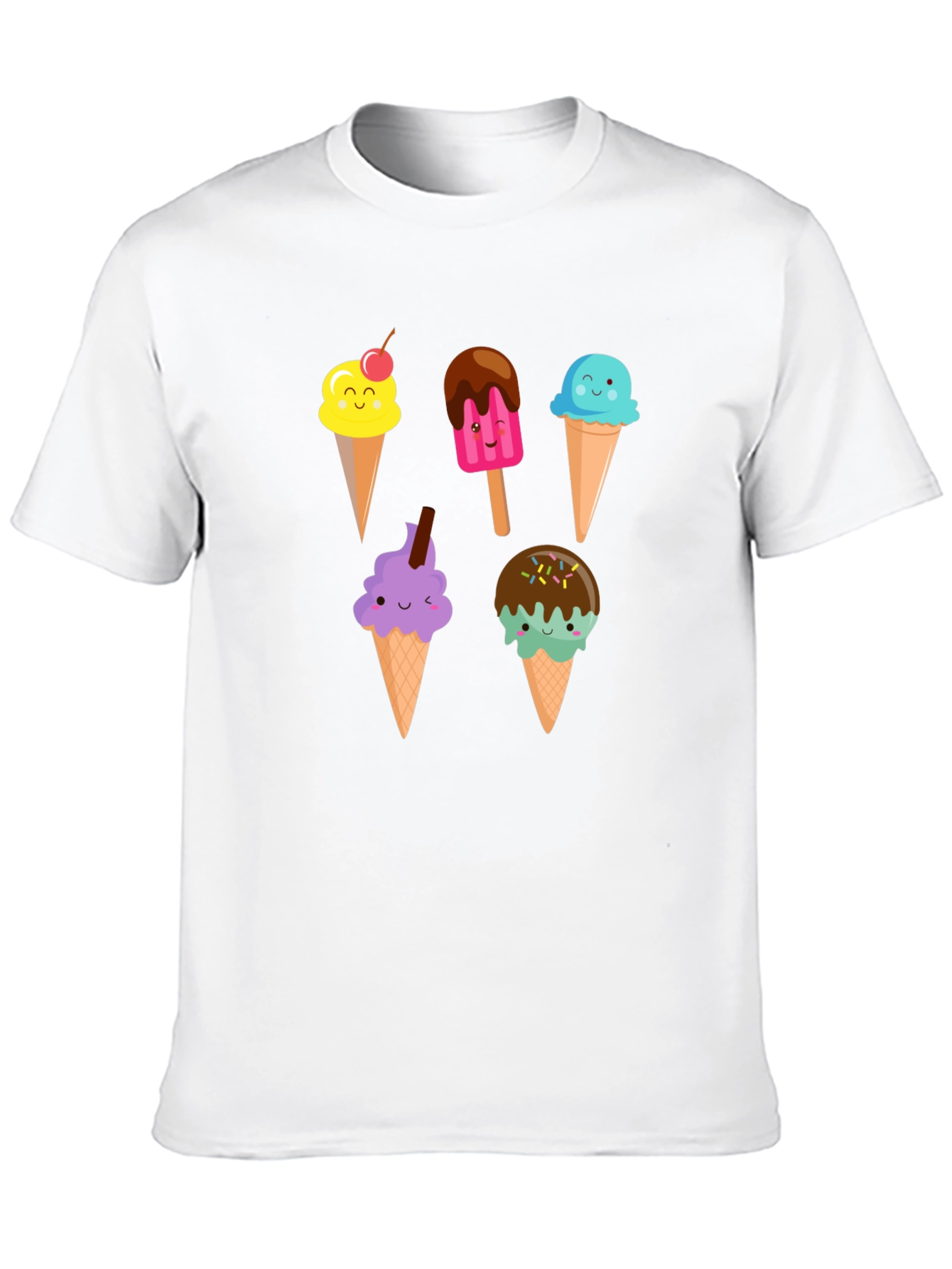 Cute Cartoon Ice Cream Graphic Black T-Shirt