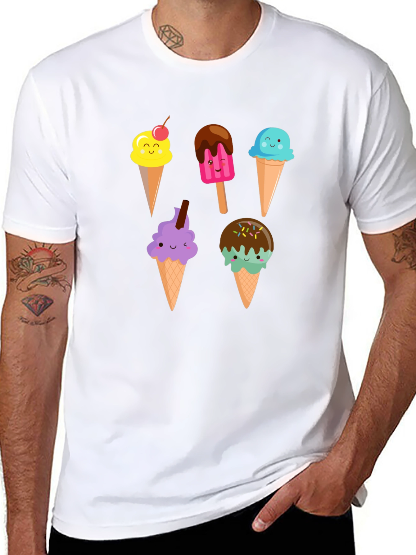 Cute Cartoon Ice Cream Graphic Black T-Shirt