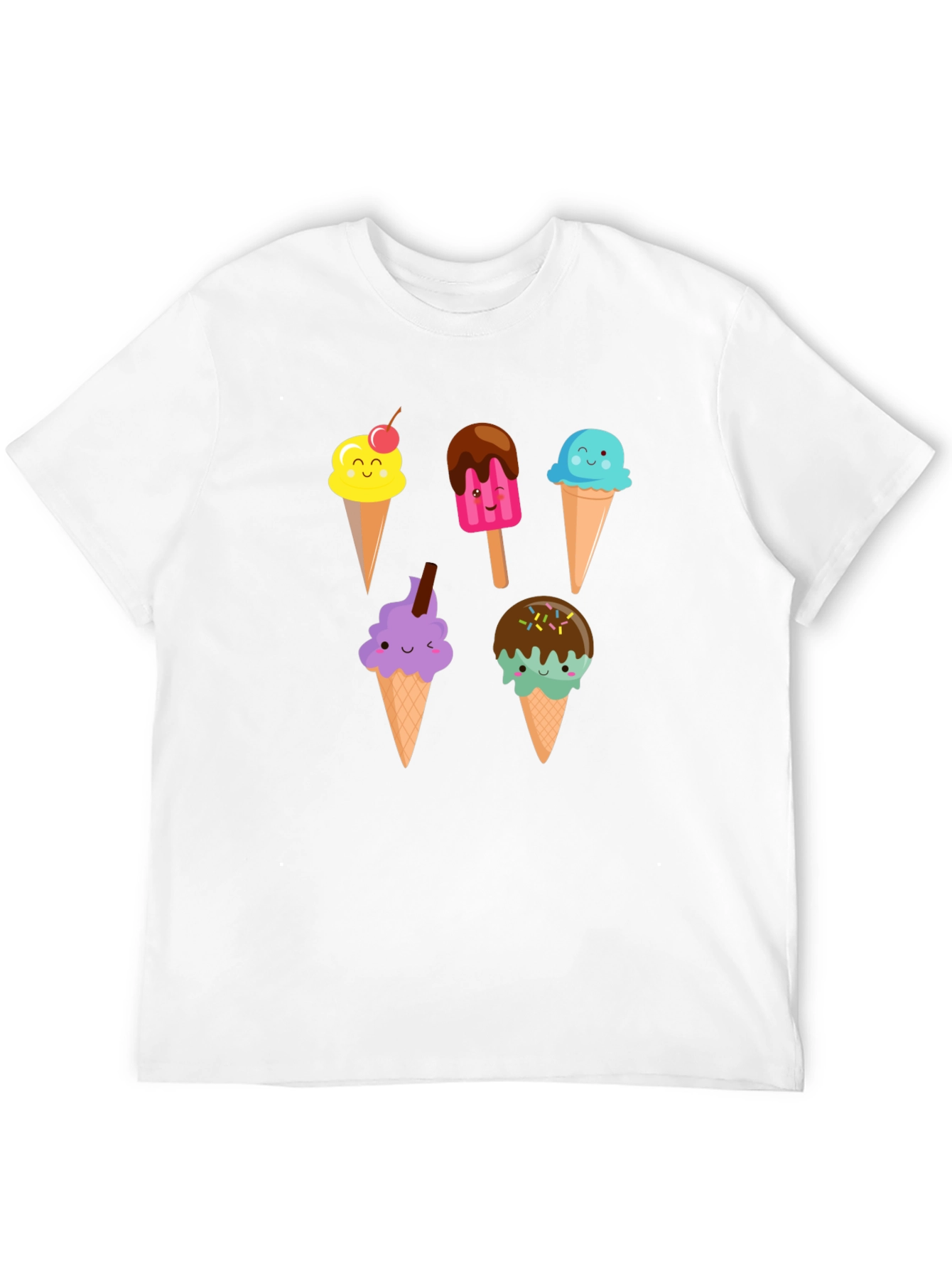 Cute Cartoon Ice Cream Graphic Black T-Shirt