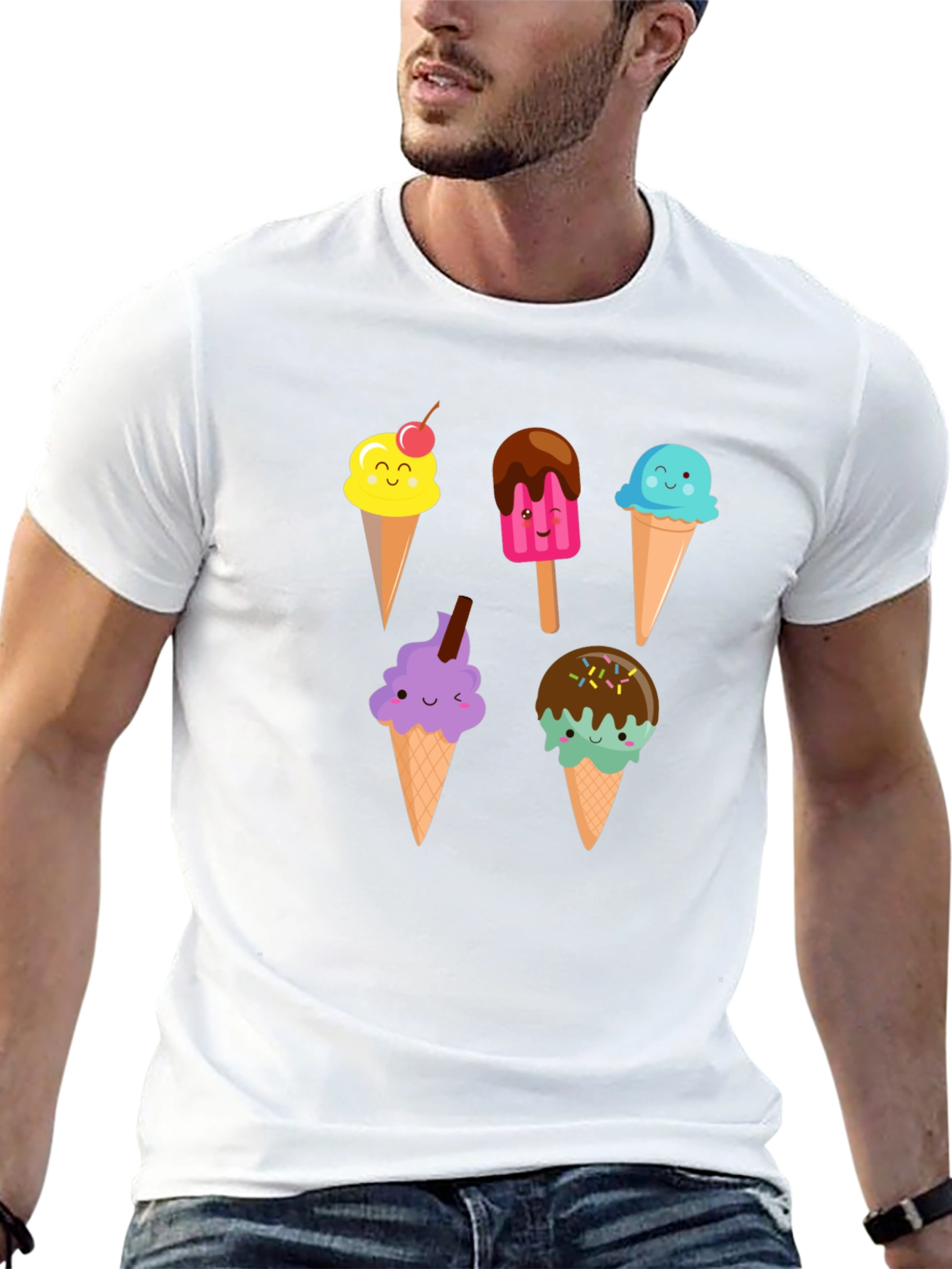Cute Cartoon Ice Cream Graphic Black T-Shirt