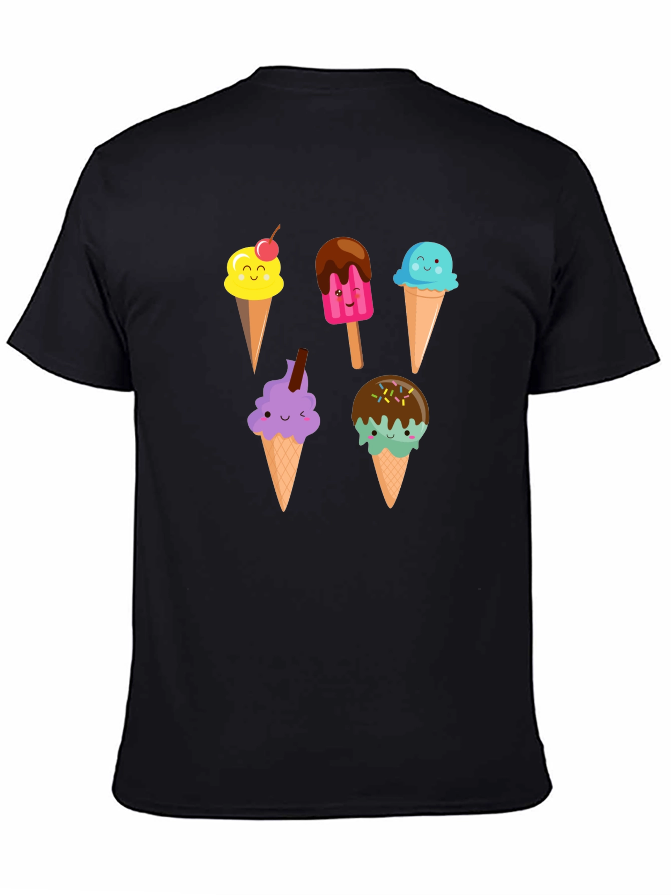 Cute Cartoon Ice Cream Graphic Black T-Shirt
