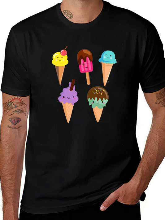 Cute Cartoon Ice Cream Graphic Black T-Shirt