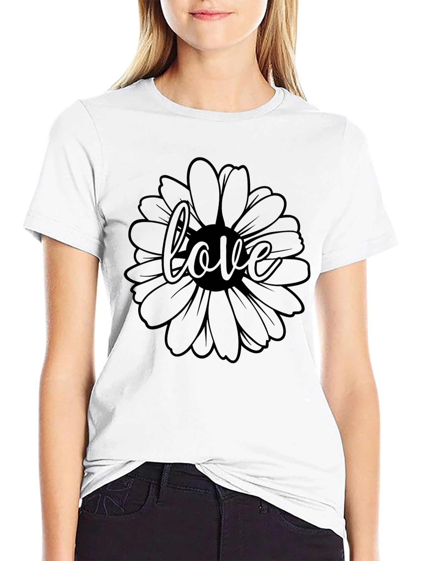 Love Flower Graphic Tee - Unisex Black T-Shirt