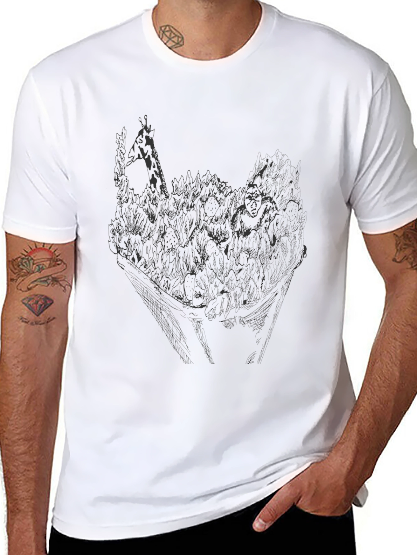 Mens Black Graphic Print Crew Neck T-Shirt